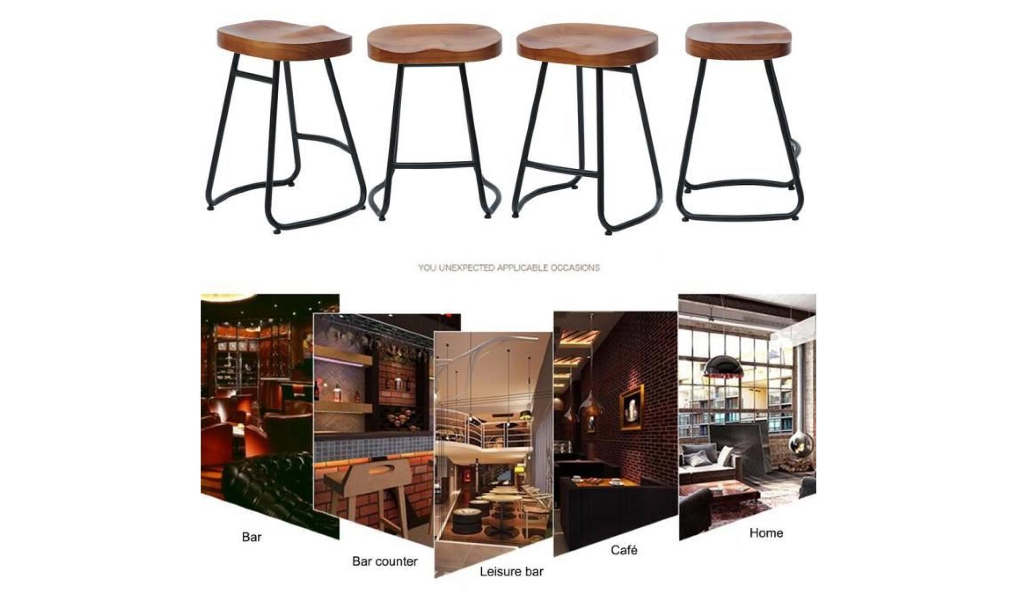 leshp® 1pc tabouret de bar en bois style vintage rustique industriel capacité charge 100kg chaise à manger 35*31*55cm pas cher