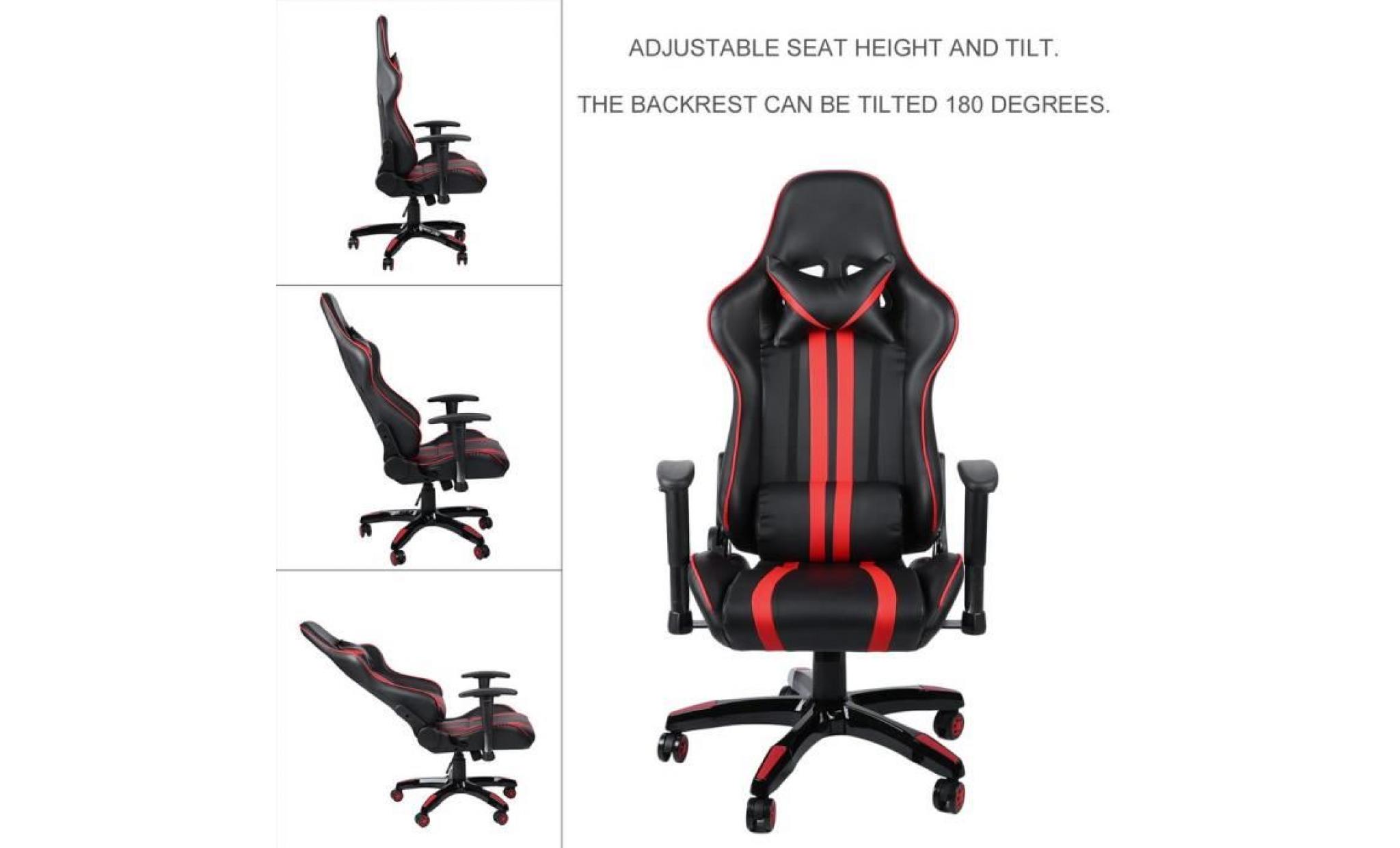 leshp® 2018 siège gaming fauteuil gamer chaise de jeu de bureau roues 360° rotation siège pu rouge et noir pas cher