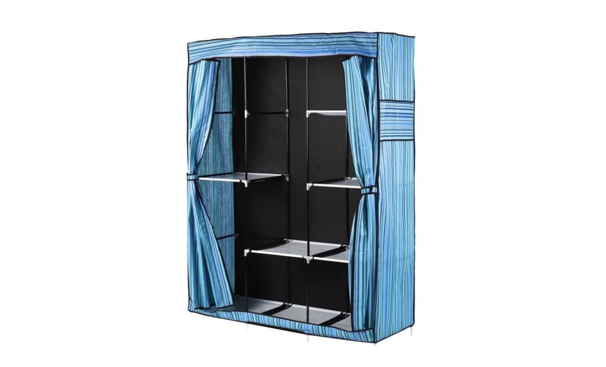 leshp® armoire rangement vêtements avec housse en tissu non tissé double portes 8 seau bleu