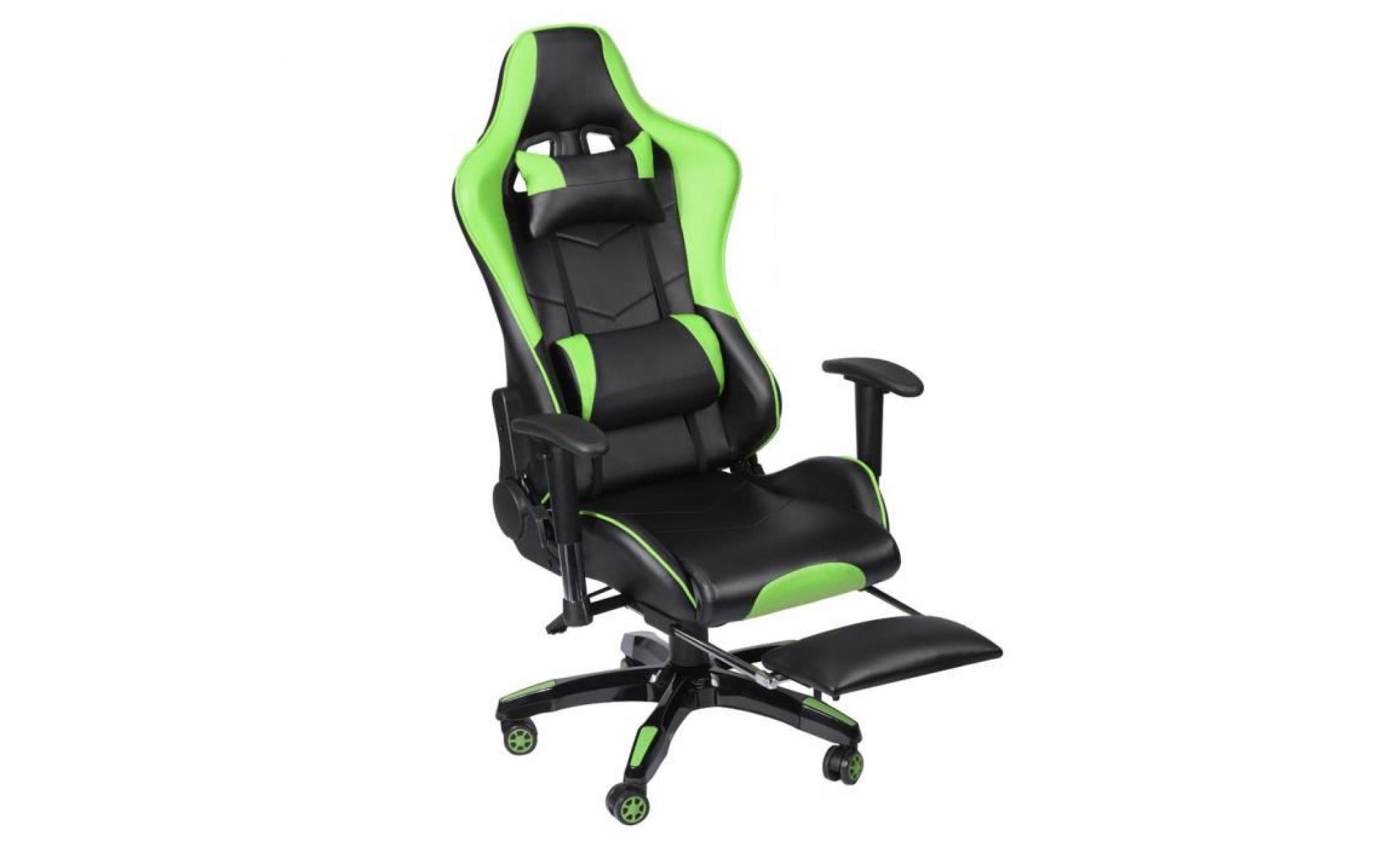 leshp® chaise de bureau gaming fauteuil gamer chair style racing racer siège vert