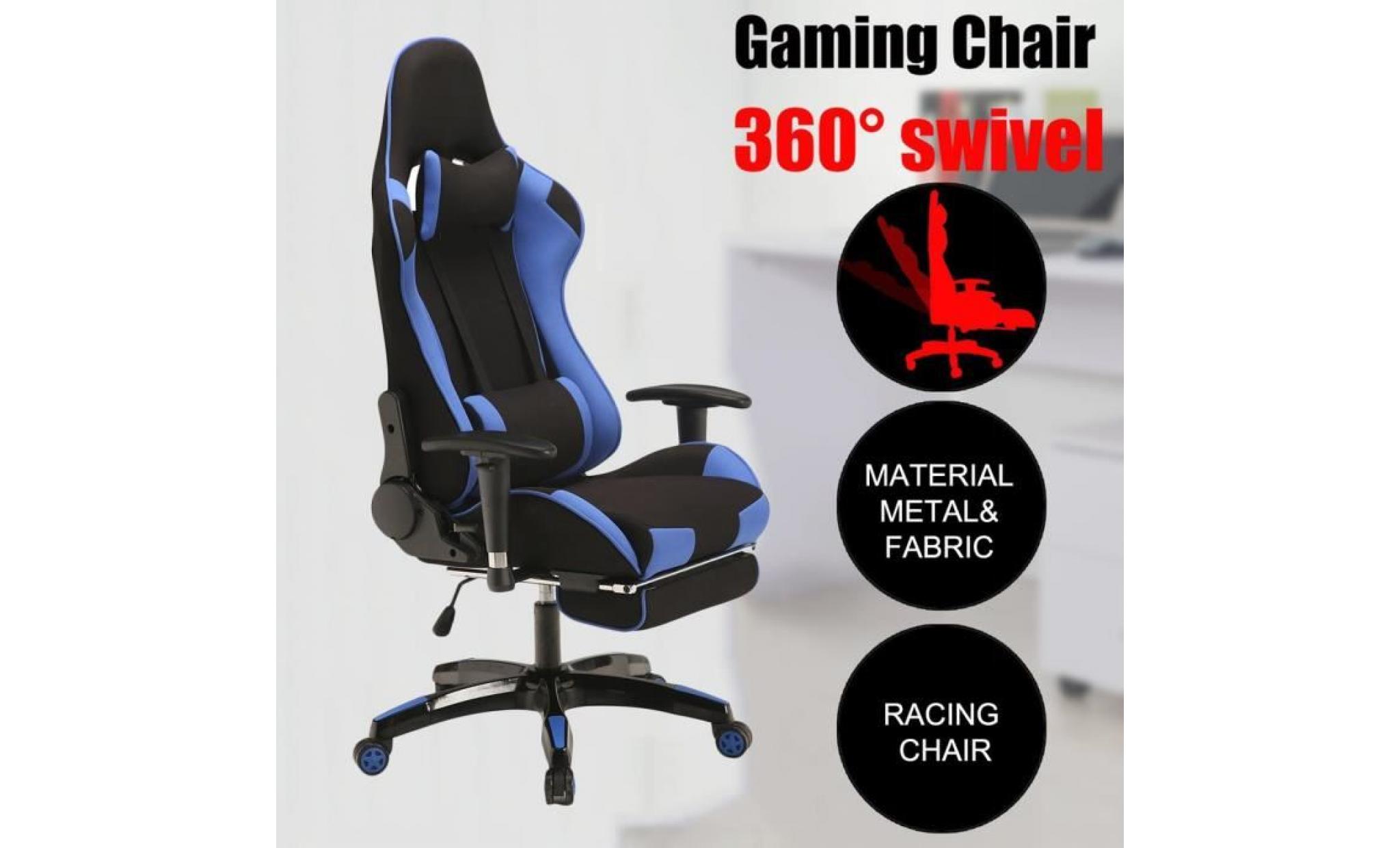 leshp® chaise fauteuil de bureau chaise racing sport noir bleu  pivotante  hauteur réglable
