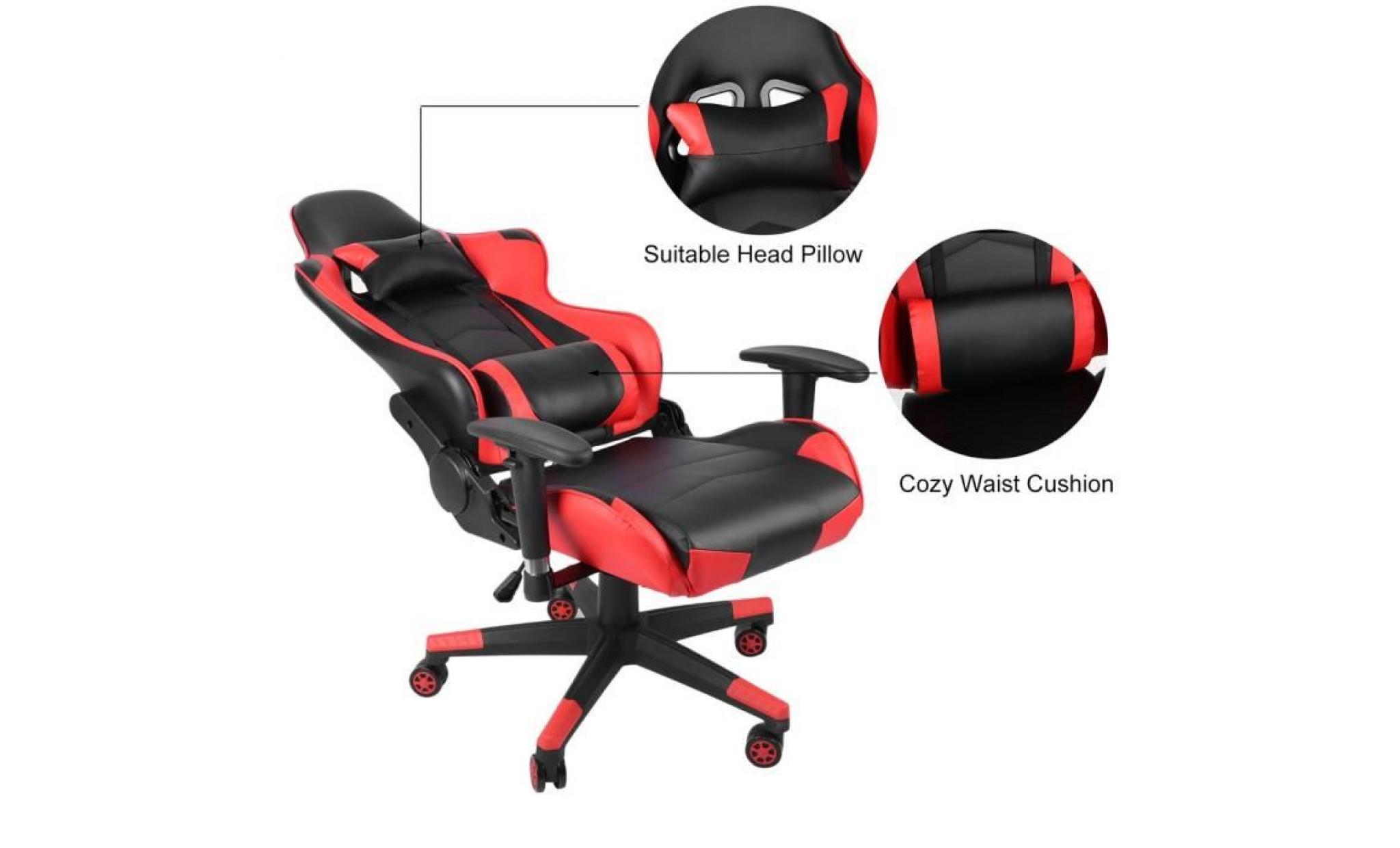 leshp® champion ergonomique fauteuil de bureau chaise de jeu avec pivot d'appui tête à 135° design modern rouge pas cher