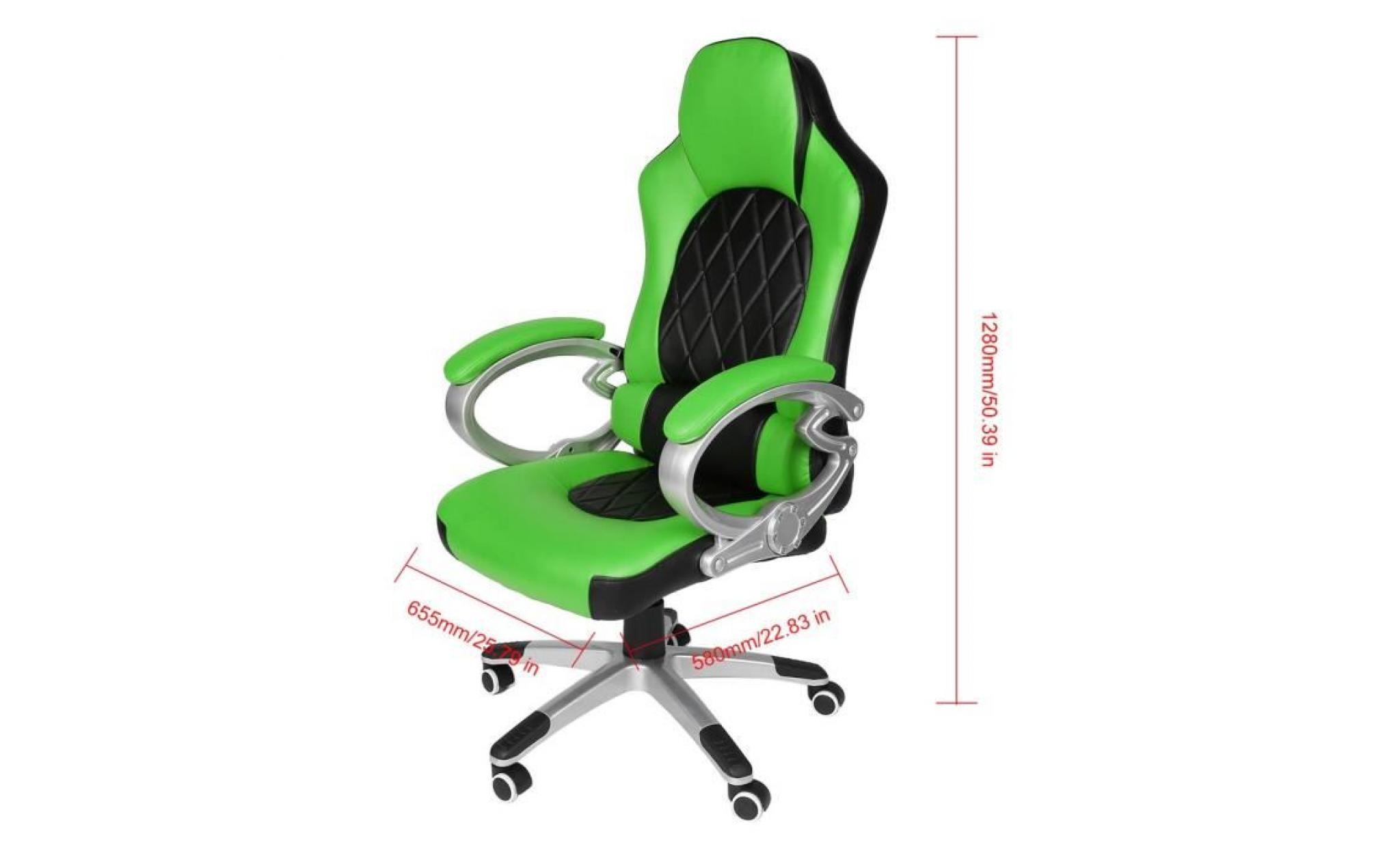 leshp® fauateuil gaming fauteuil de jeu vidéo chaise de bureau de maison vert noir pas cher