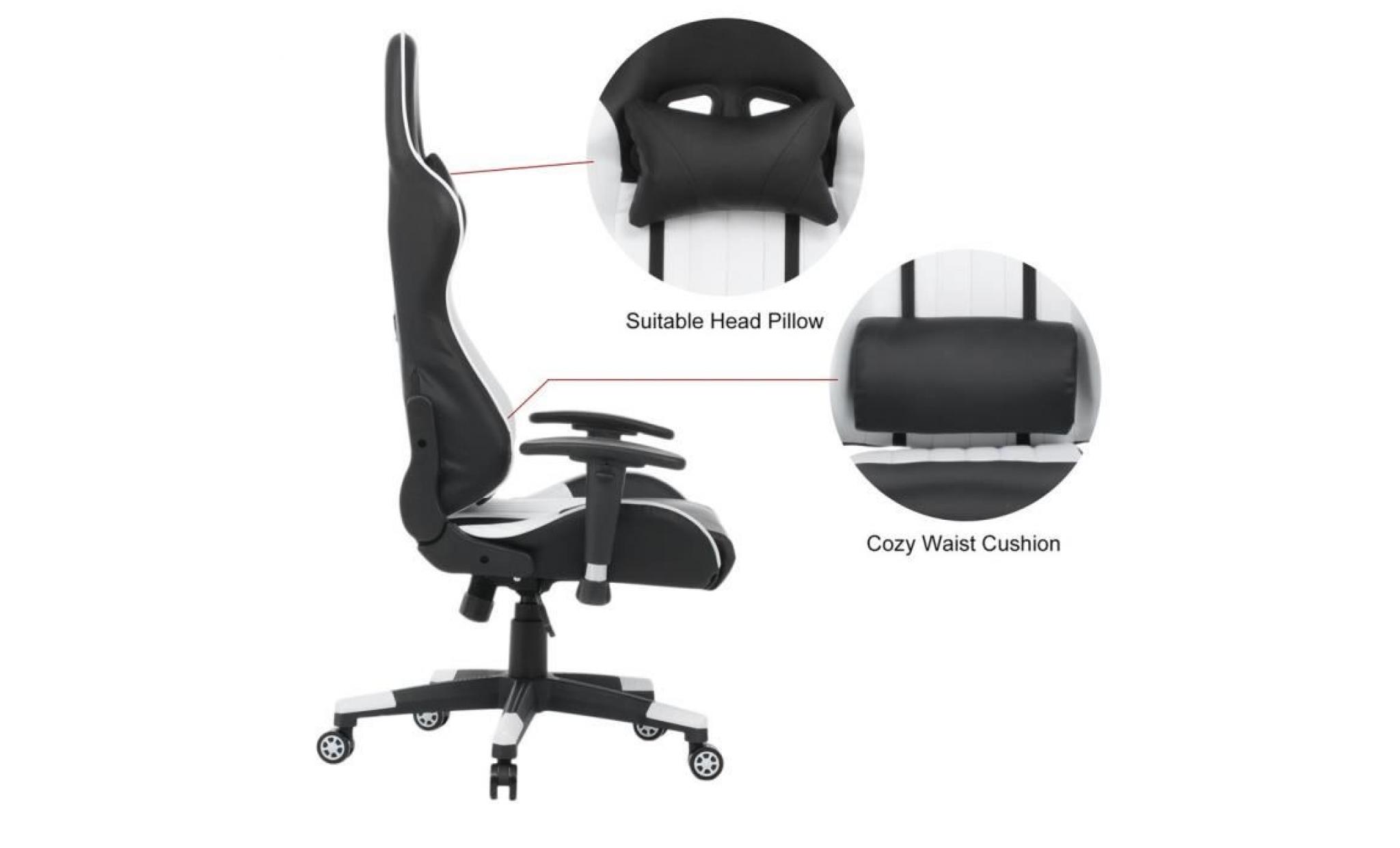 leshp® fauteuil de bureau chaise de jeu avec roulettes à 360 degrés super confortable style contemporain blanc pas cher