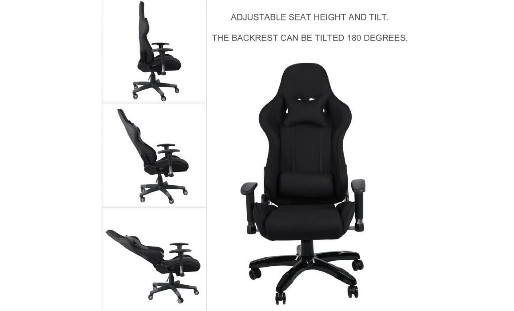 leshp® fauteuil de bureau façon siège baquet rallye en tissu noir pas cher