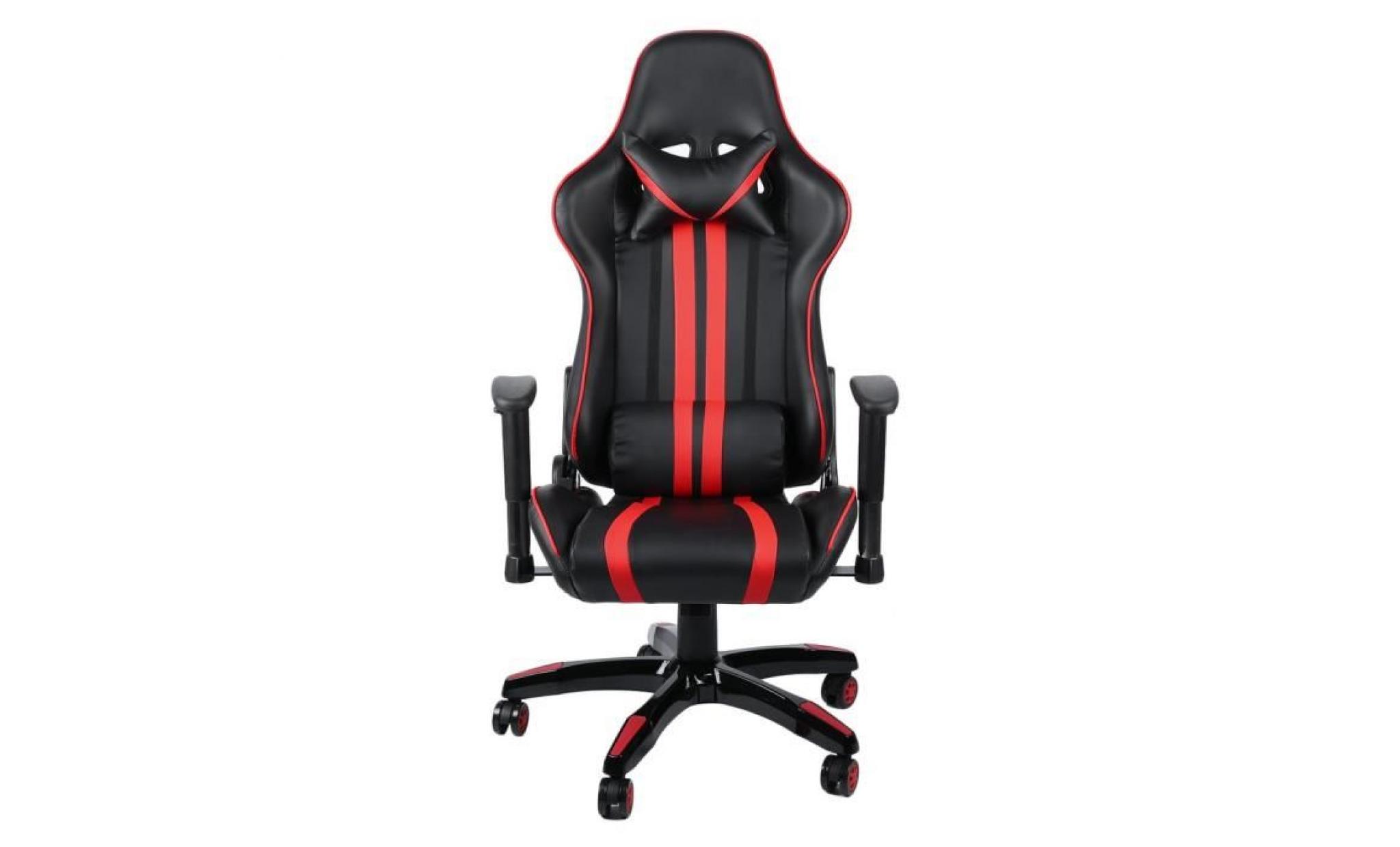 leshp® fauteuil de course à dossier haut en cuir   pivotant à 360 degrés   chaise bureau   rouge et noir