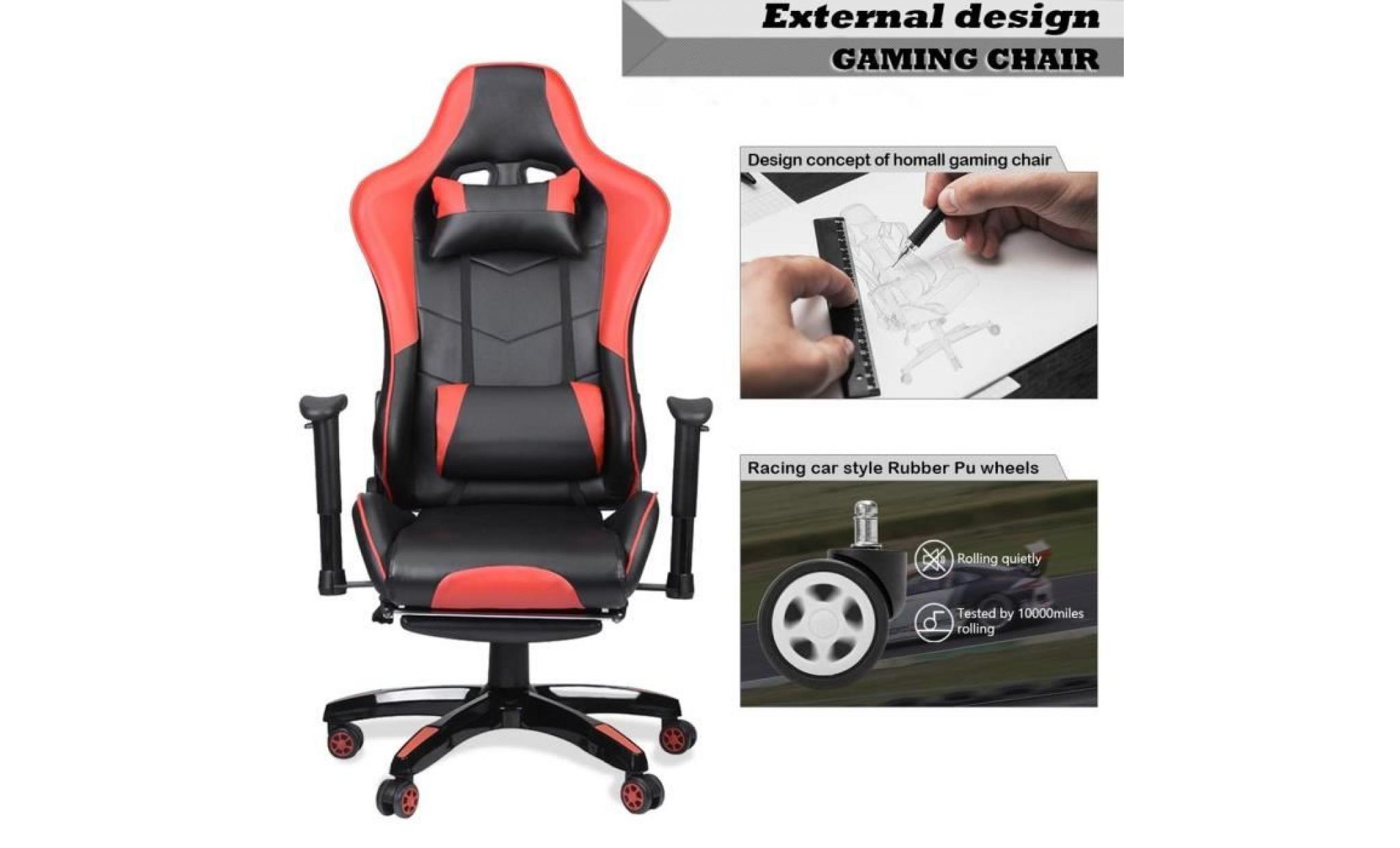 leshp® 🥇 fauteuil de jeu avancée racing gaming hauteur du siège et des accoudoirs ajustables style contemporain rouge