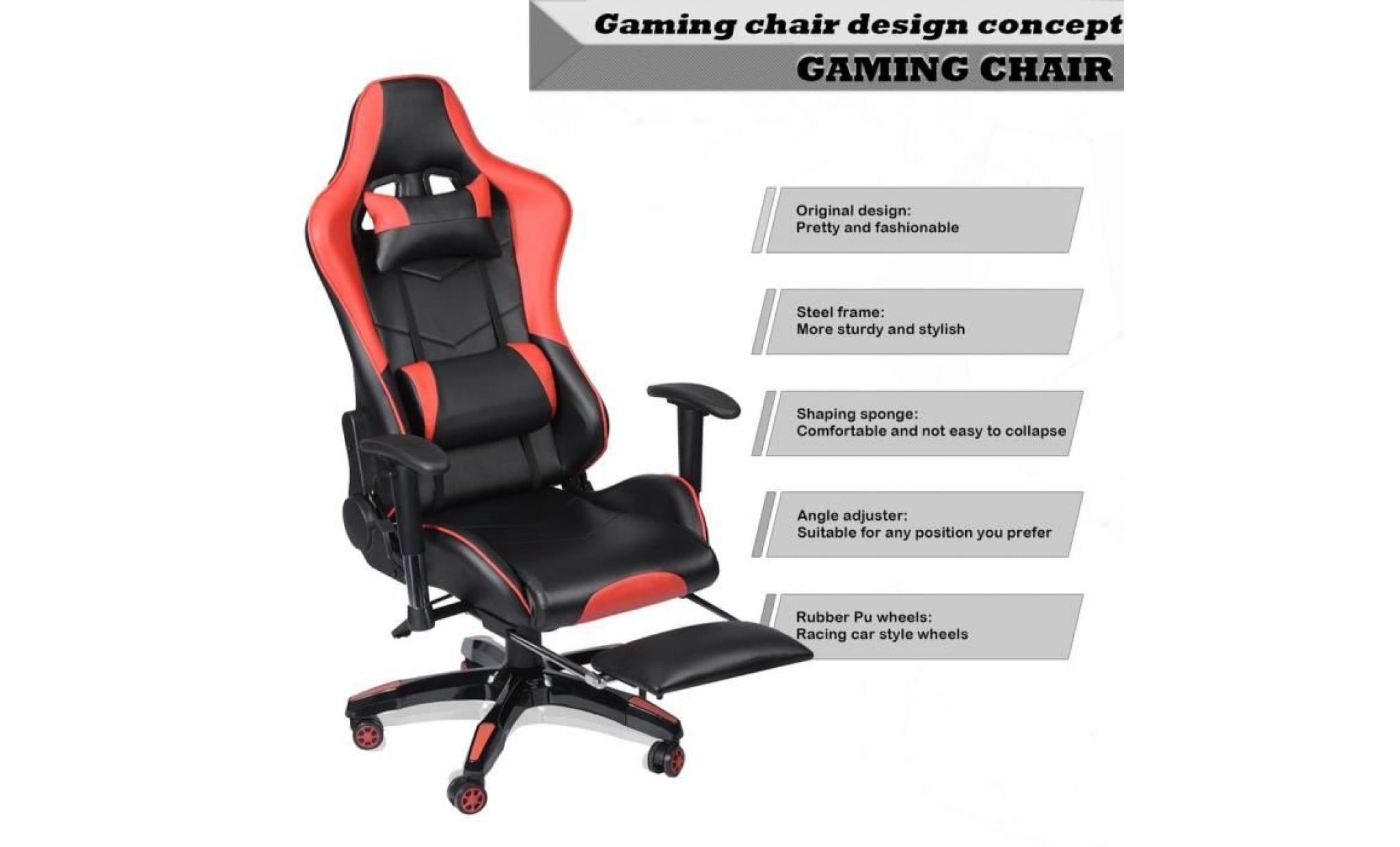 leshp® 🥇 fauteuil de jeu avancée racing gaming hauteur du siège et des accoudoirs ajustables style contemporain rouge pas cher