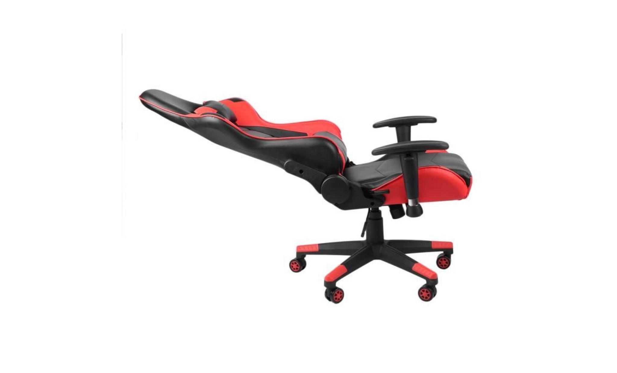 leshp® fauteuil gamer chaise de jeu avec pivot d'appui tête à 135 ° roues roulantes design modern rouge pas cher