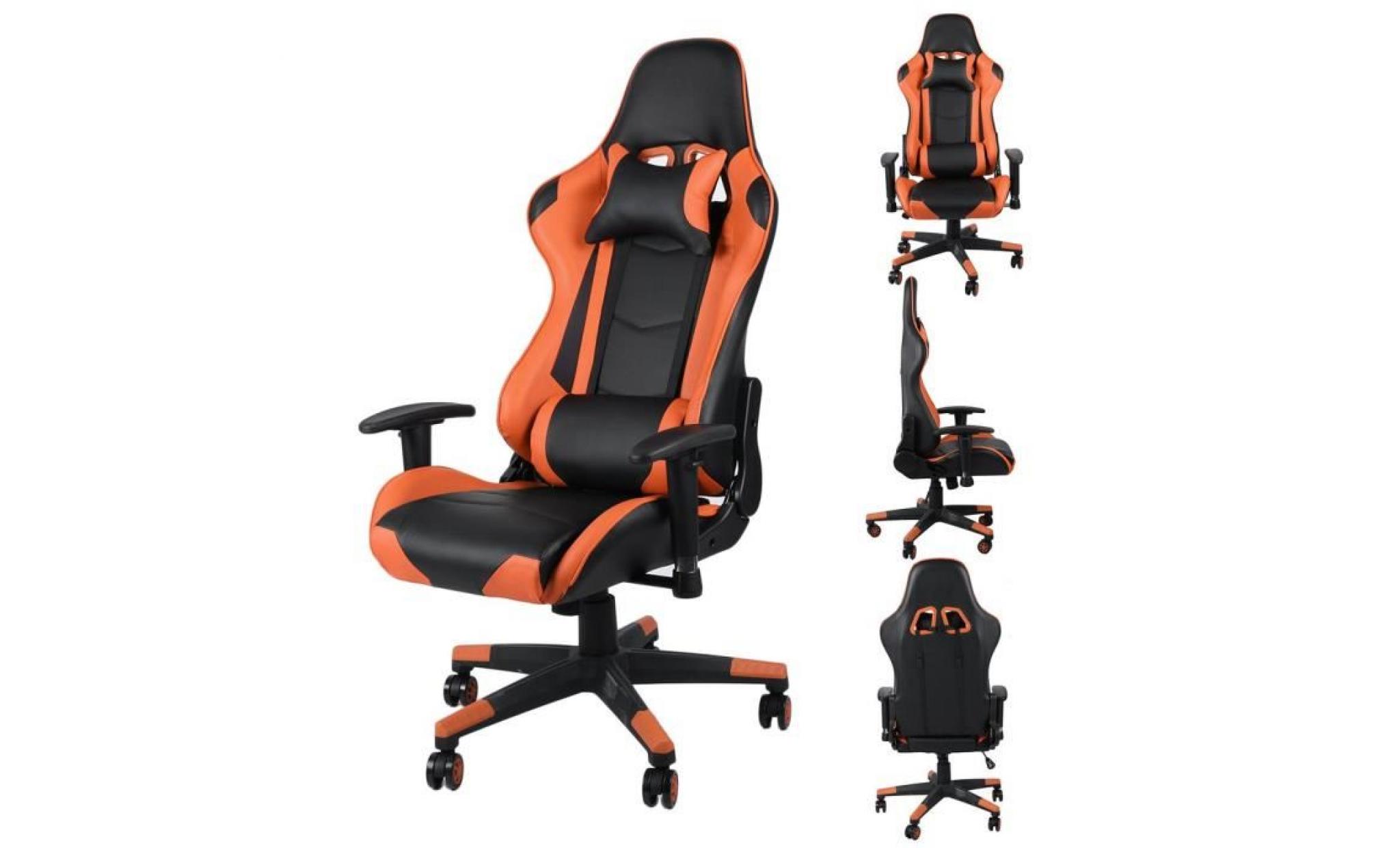 leshp® fauteuil gaming orange et noir fauteuil de bureau hauteur réglable