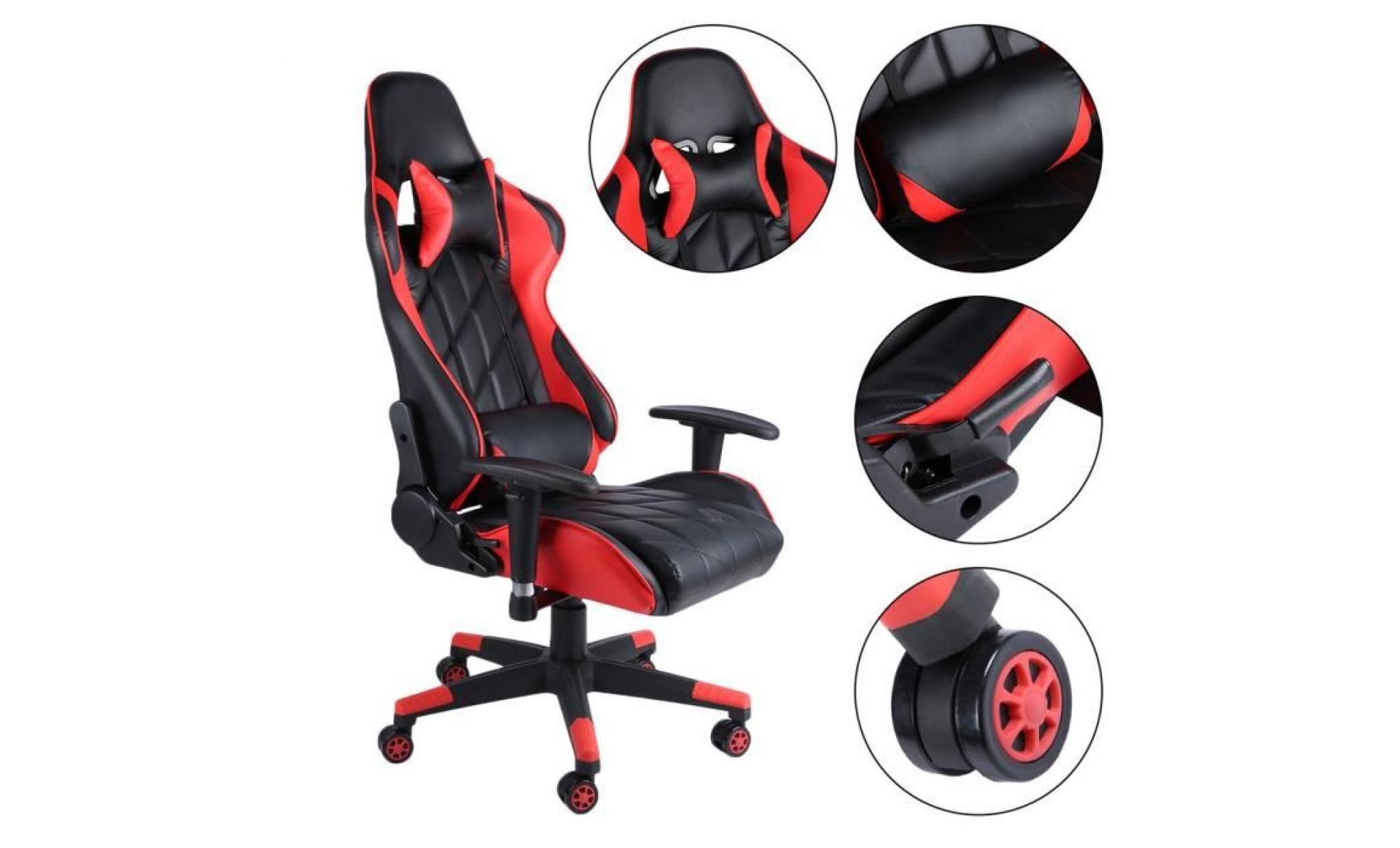 leshp® gaming fauteuil rouge et noir dossier réglable avec coussin confortable roulant chaise de bureau pas cher