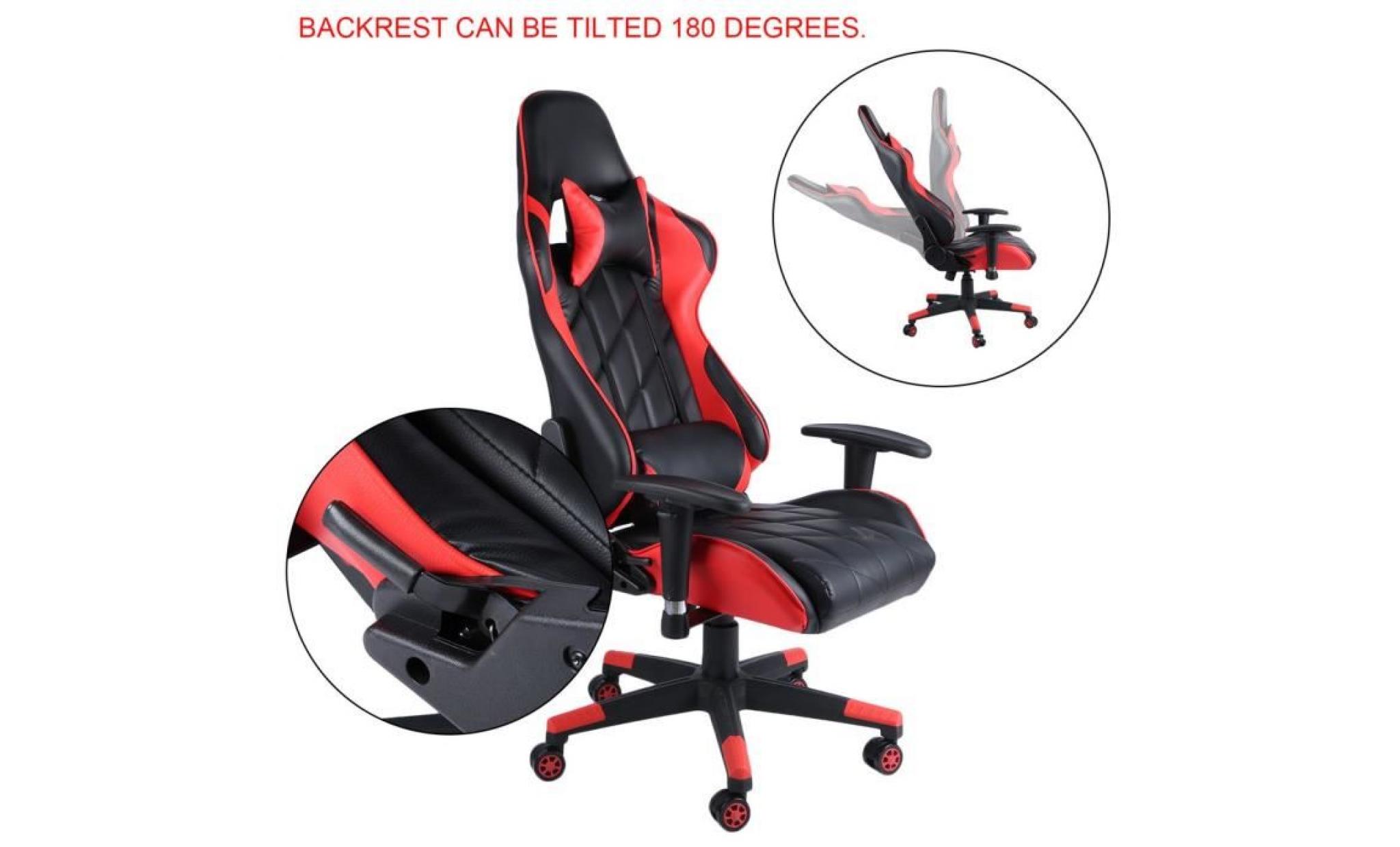 leshp® gaming fauteuil rouge et noir dossier réglable avec coussin confortable roulant chaise de bureau pas cher