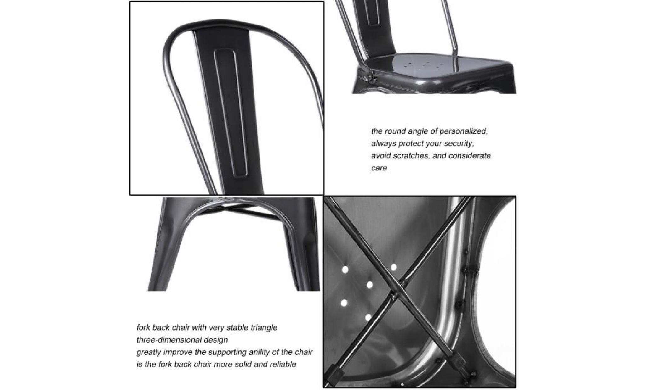 leshp® lot de 4 classique chaise de salle à manger en métal style vintage industriel pas cher