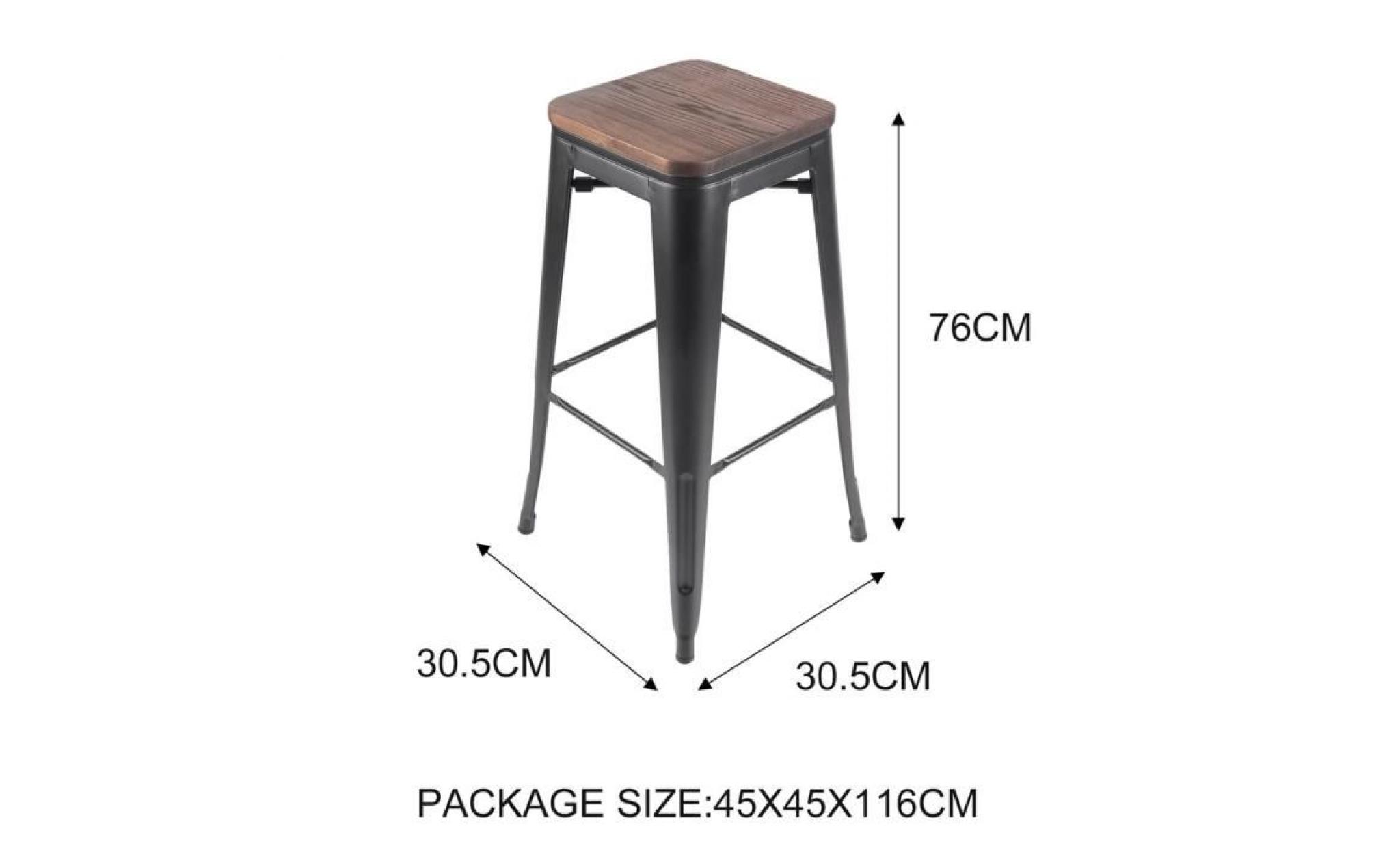 leshp® lot de 4 tabourets de bar industriel style chaise en métal     30.5 * 30.5 * 76cm pas cher