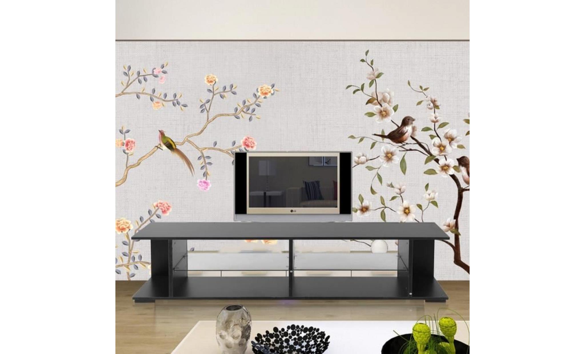 leshp® meuble tv contemporain en bois décor   134*39*41cm   noir
