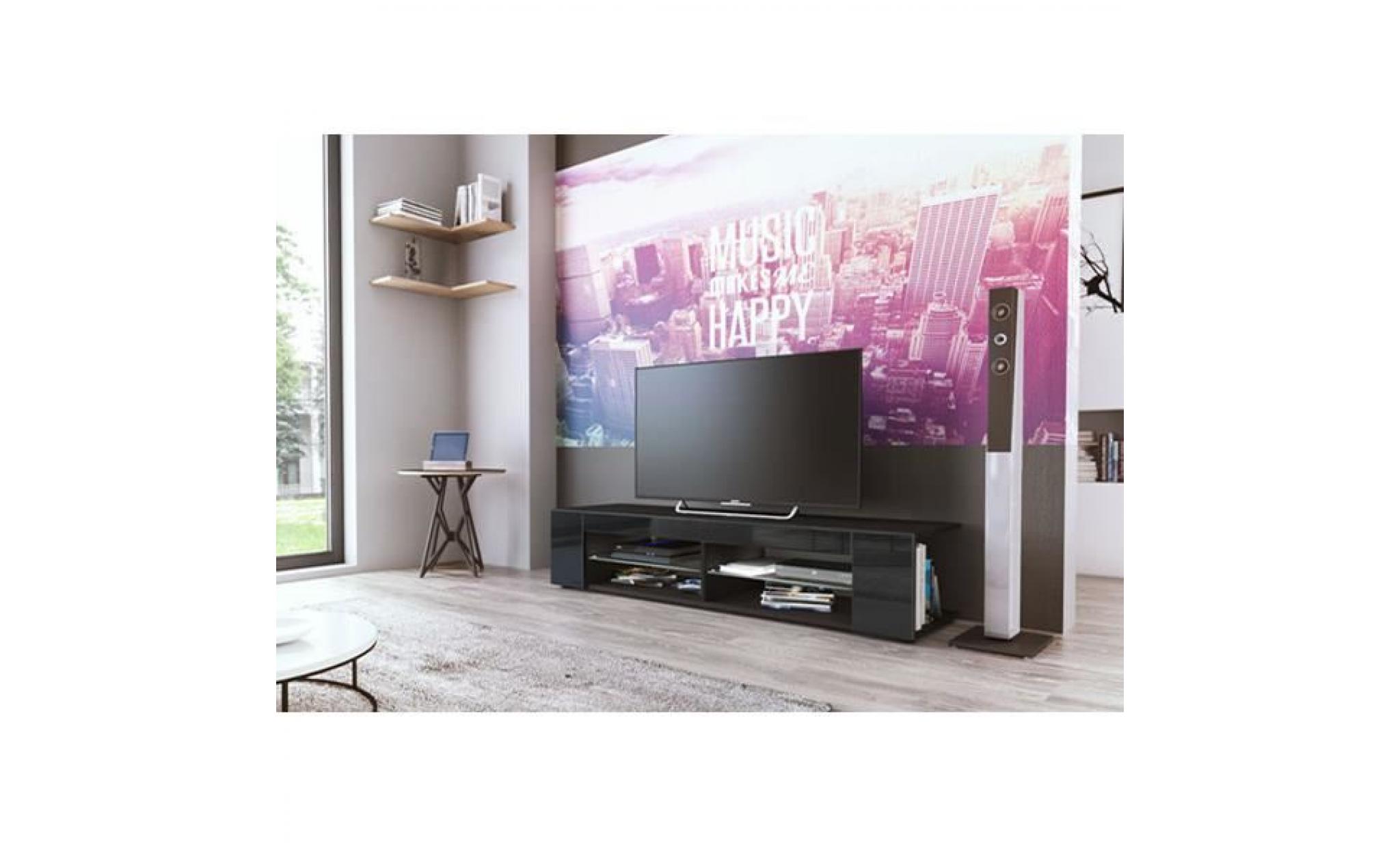 leshp® meuble tv led commode moderne    noir laqué brillant   134x39x41 cm