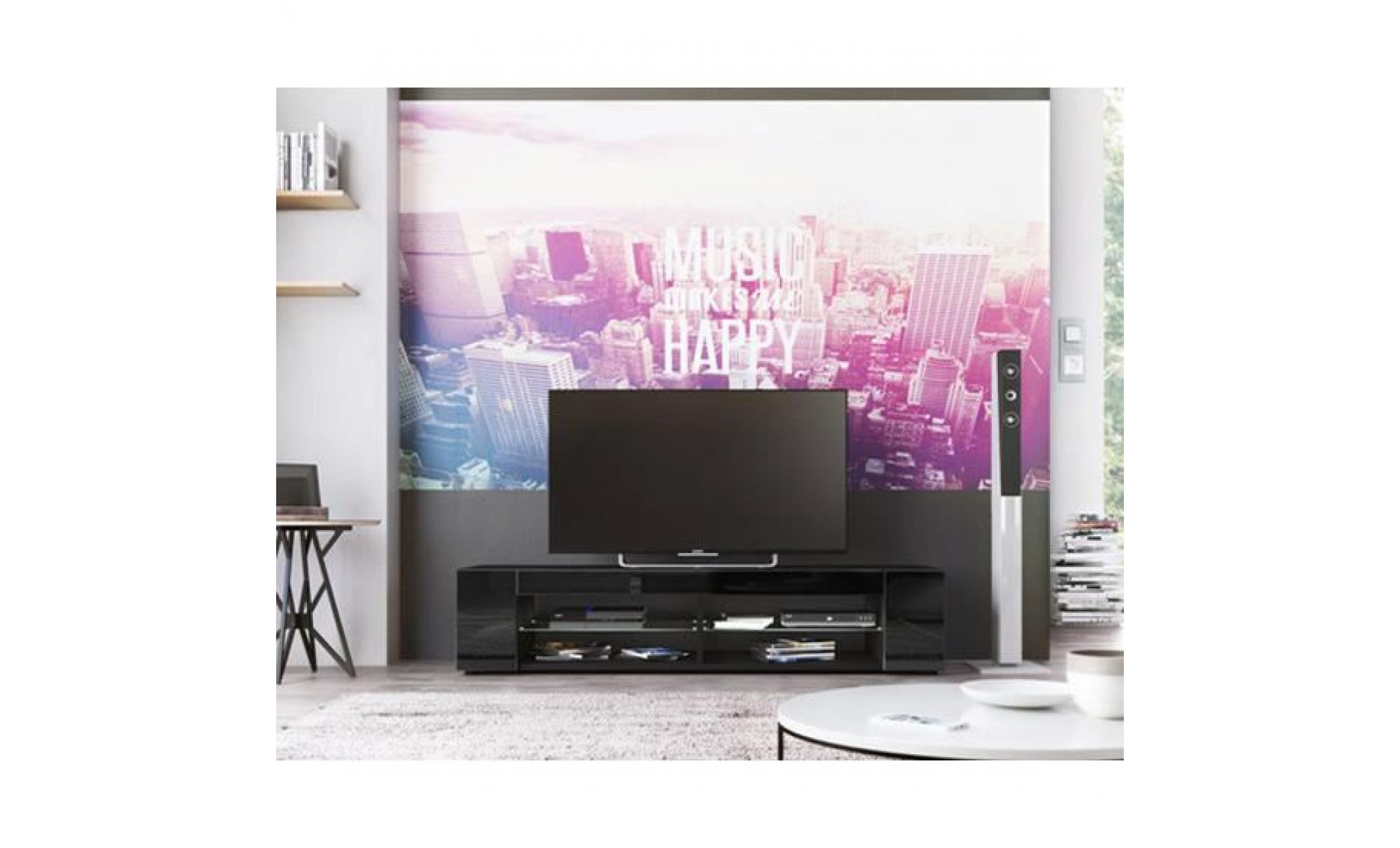 leshp® meuble tv led commode moderne    noir laqué brillant   134x39x41 cm pas cher
