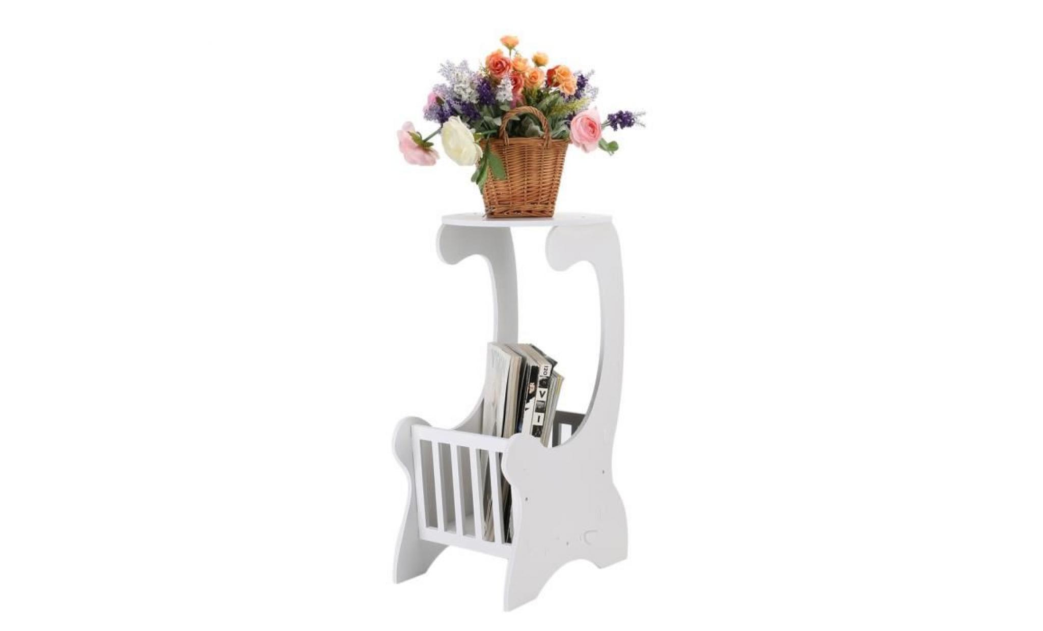leshp® table basse ronde panier pratique magazine fleur rack canapé lampe à thé stand salon chambre décoration pas cher