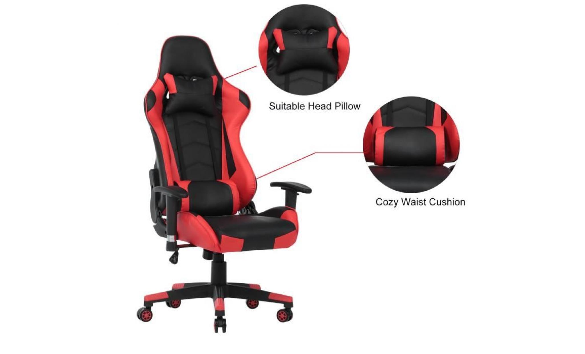 leshp® trône du héros gamer fauteuil ergonomique de bureau chaise de jeu rouge