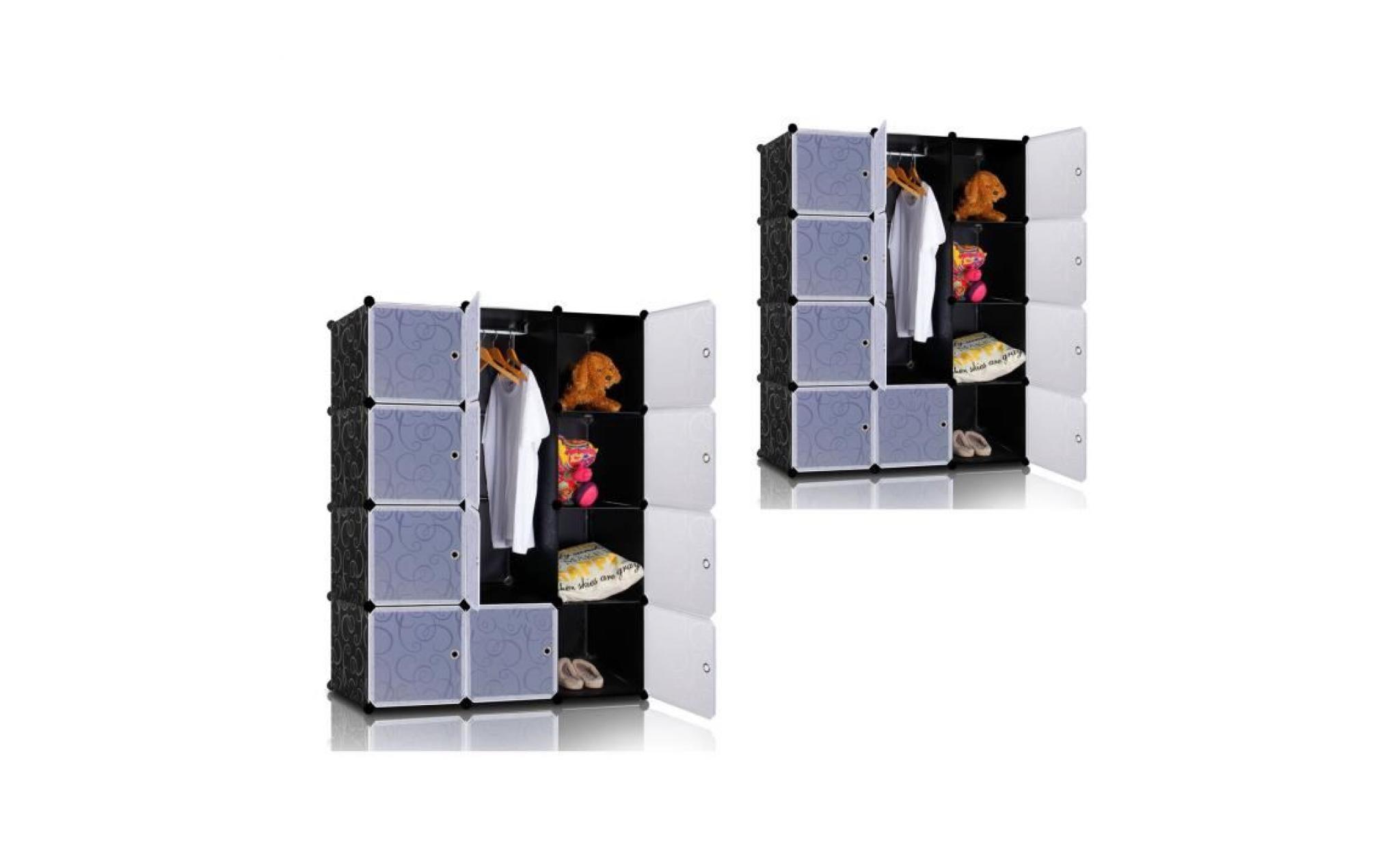 lifewit lot de 2 armoire à vêtement avec 24 cubes diy en plastique résine penderie rangement amovible noir et blanc