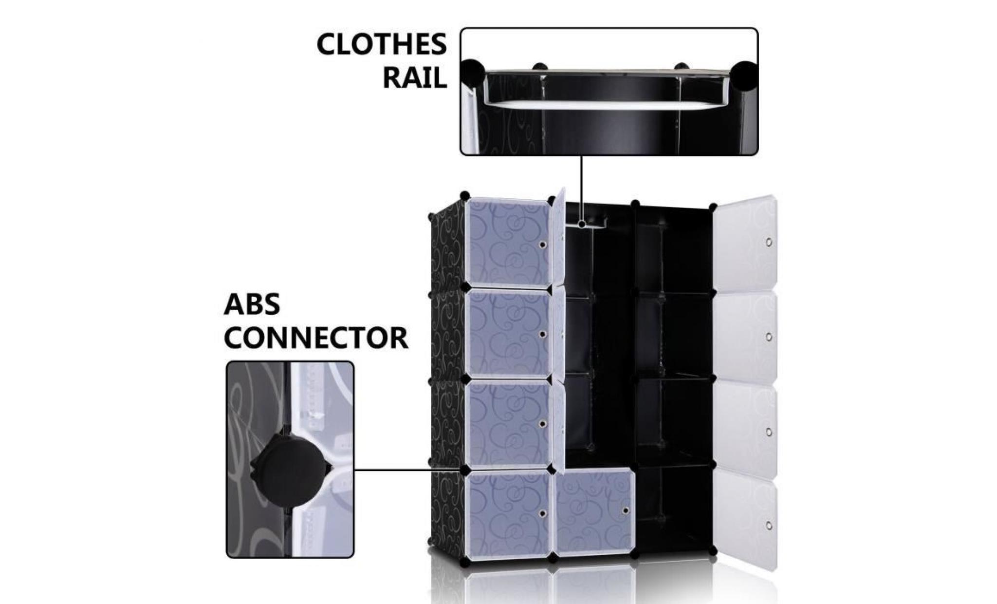 lifewit lot de 2 armoire à vêtement avec 24 cubes diy en plastique résine penderie rangement amovible noir et blanc pas cher