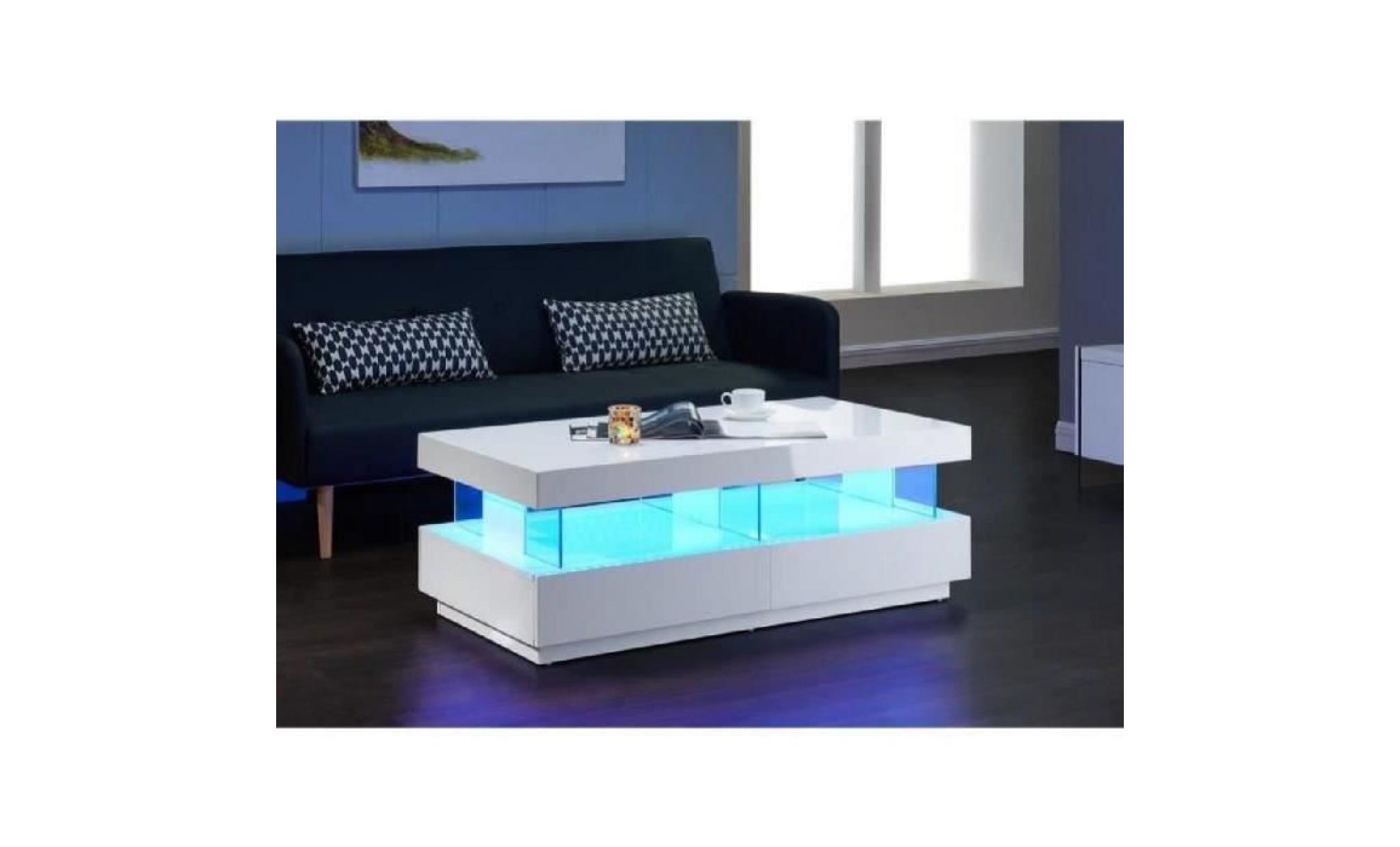 light table basse led contemporain laqué blanc brillant 120cm