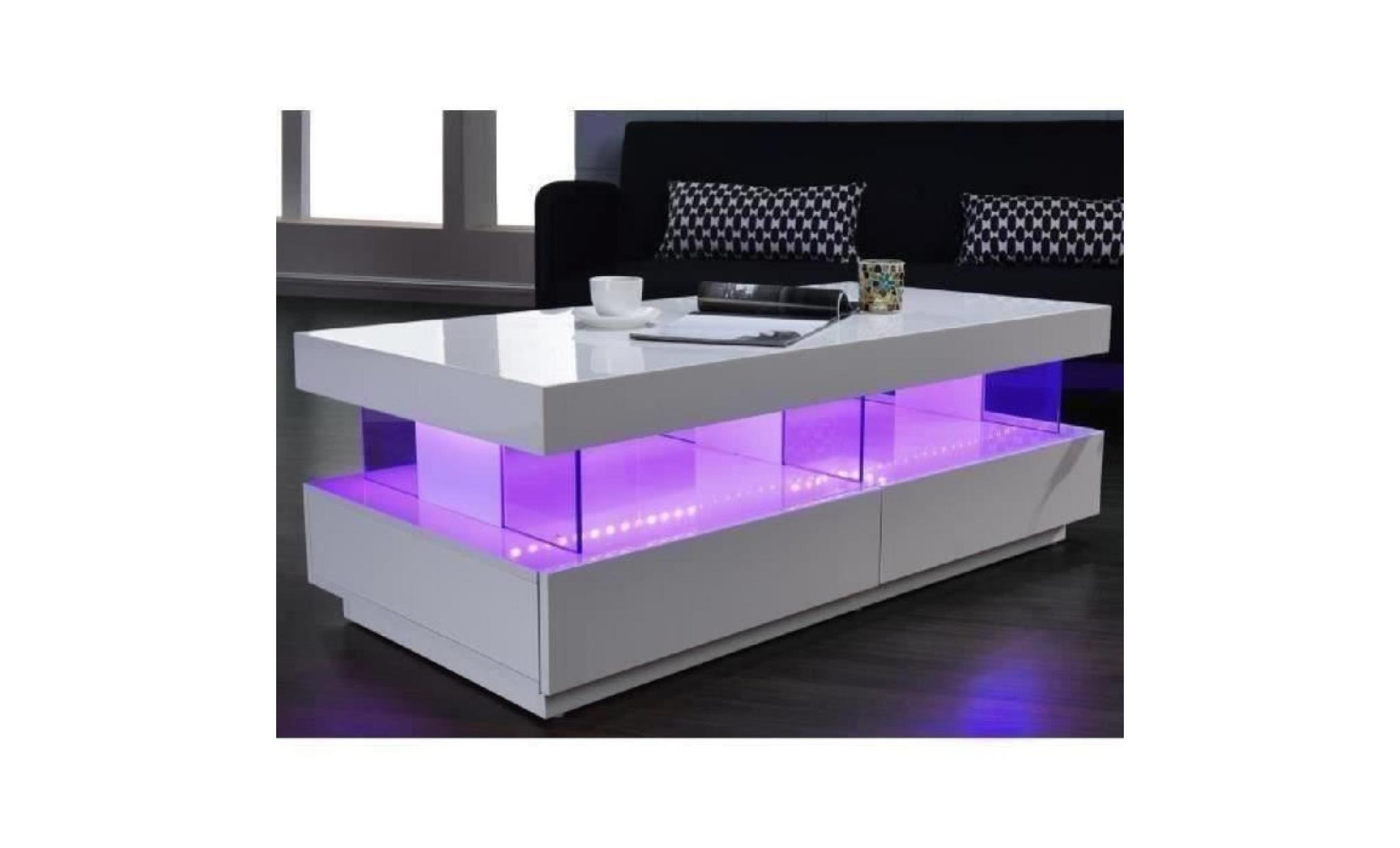 light table basse led contemporain laqué blanc brillant 120cm pas cher
