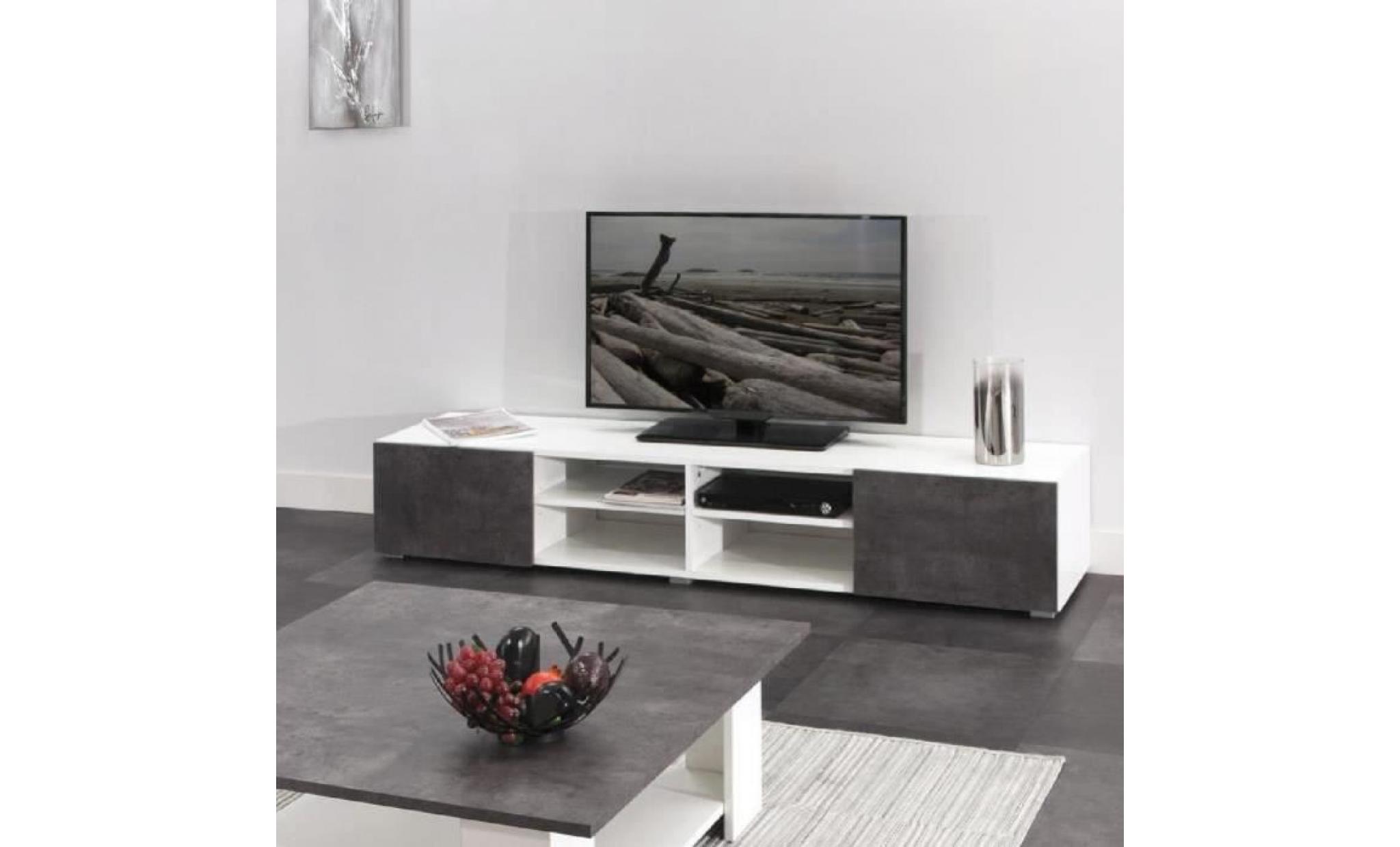 lime meuble tv contemporain blanc laqué et décor béton   l 185 cm pas cher