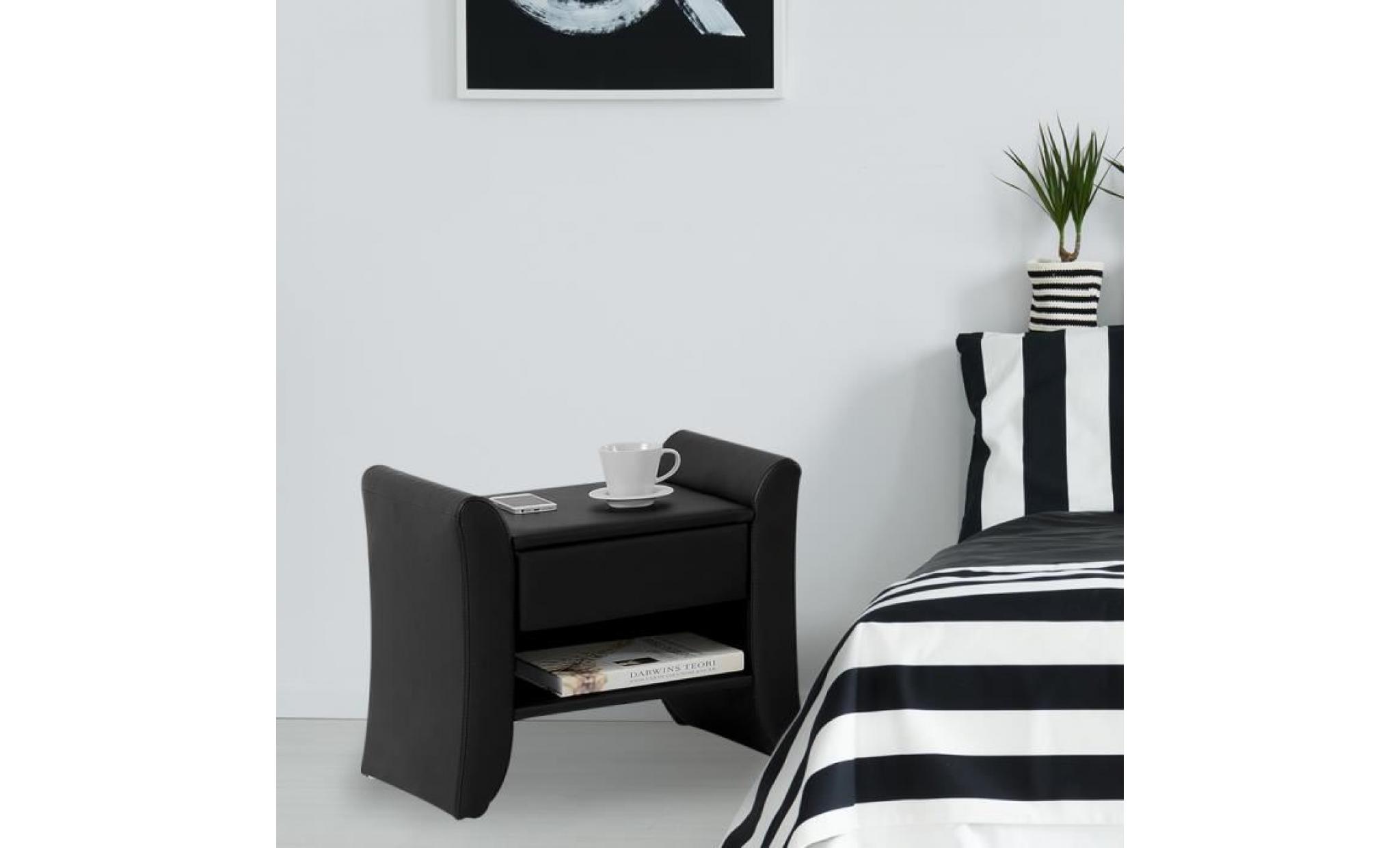 linden noir : table de chevet en simili noir avec 1 tiroir et 1 étagère