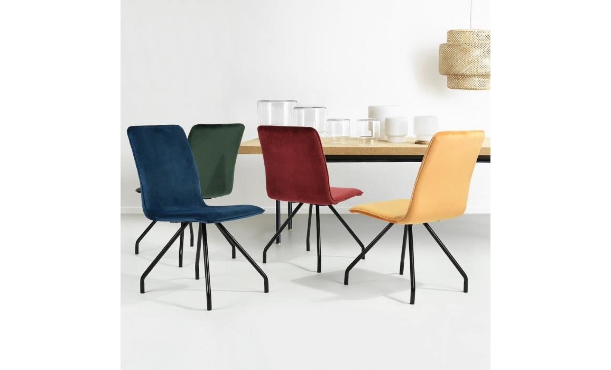 linnea velvet lot de 2 chaises de salle à manger   métal revêtu de velours vert   contemporain   l 46 x p 58 cm pas cher