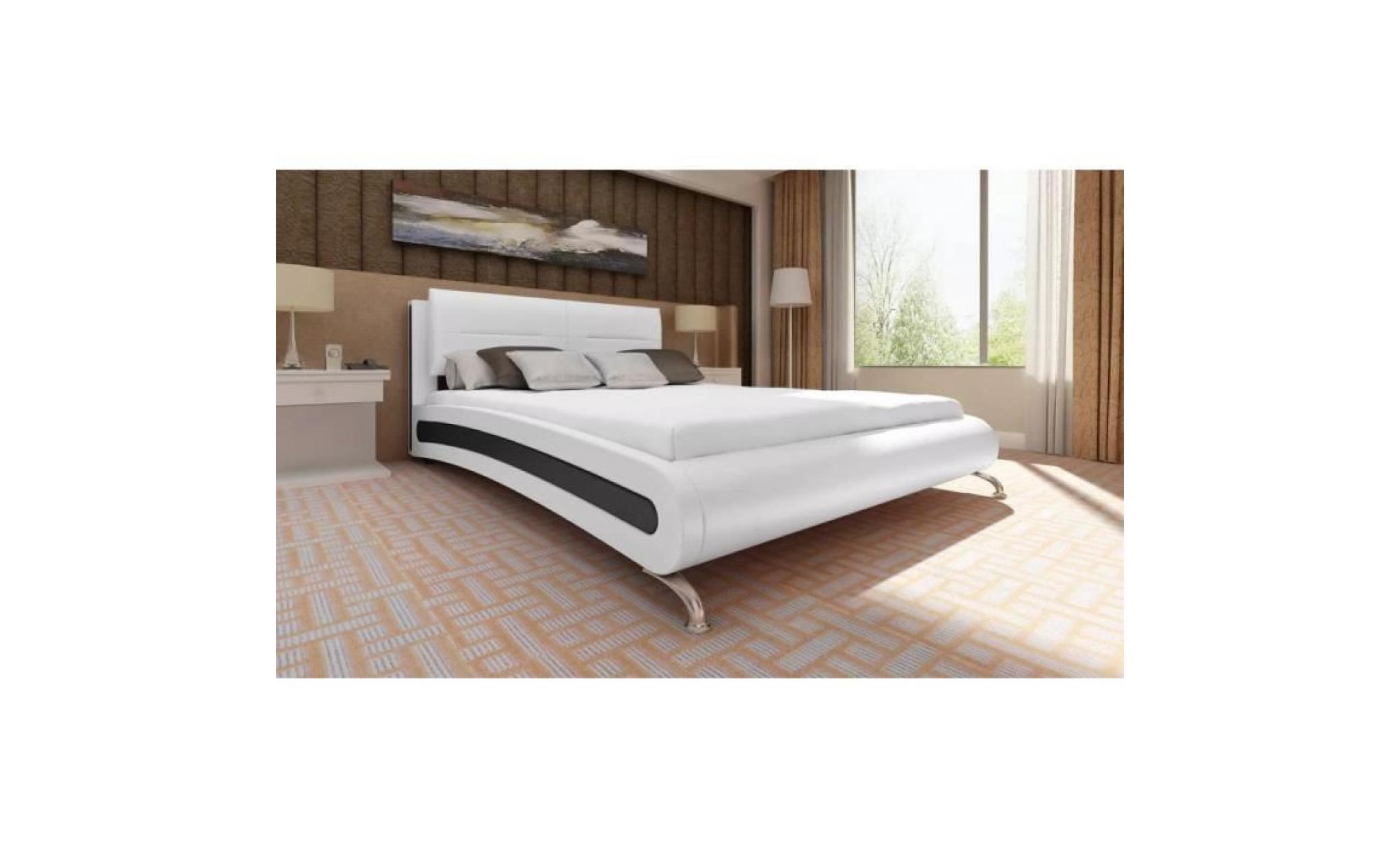 lit 140 x 200 cm cuir artificiel blanc structure de lit lit adulte lit enfant lit contemporain scandinave