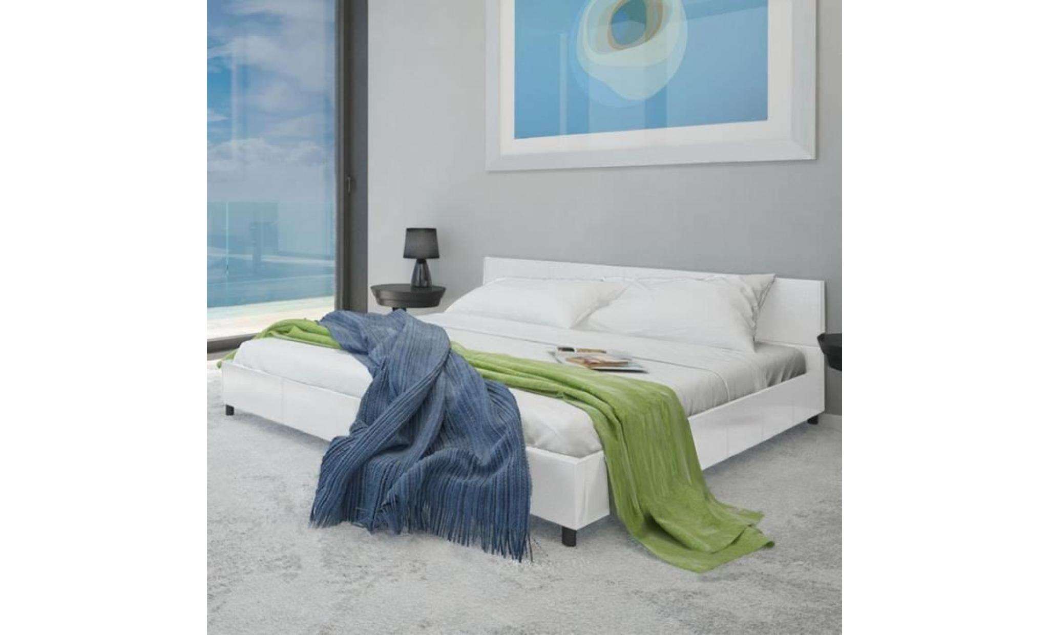 lit 140 x 200 cm structure de lit lit adulte lit enfant lit contemporain scandinave cuir artificiel blanc