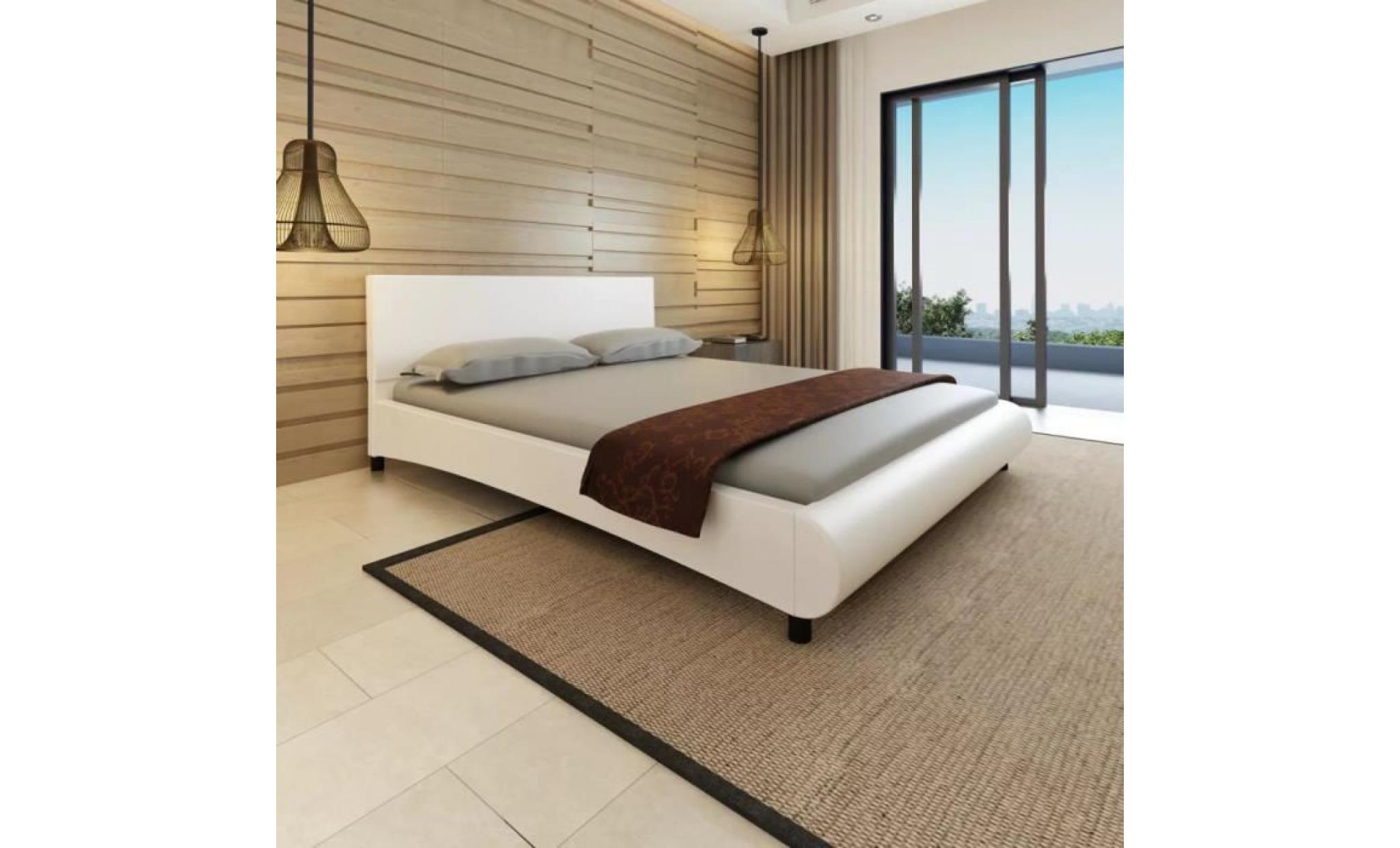 lit 160 x 200 cm structure de lit lit adulte lit enfant lit contemporain scandinave cuir artificiel blanc