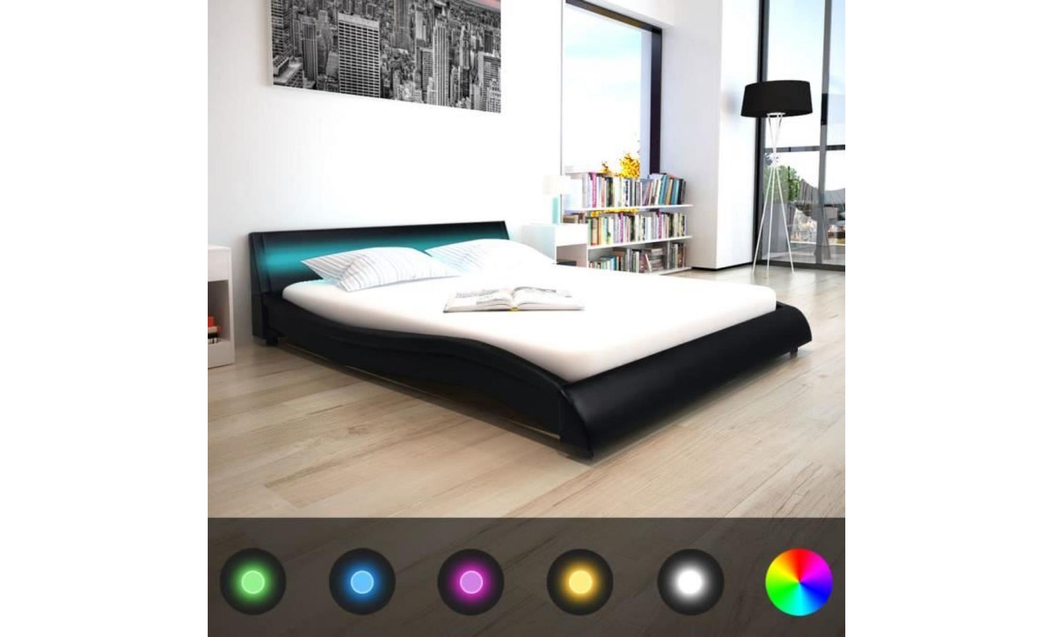 lit adult cadre de lit avec led 160 x 200 cm cuir synthétique noir