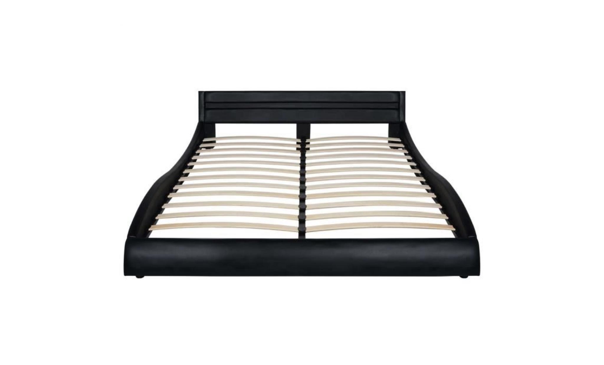 lit adult cadre de lit avec led 160 x 200 cm cuir synthétique noir pas cher