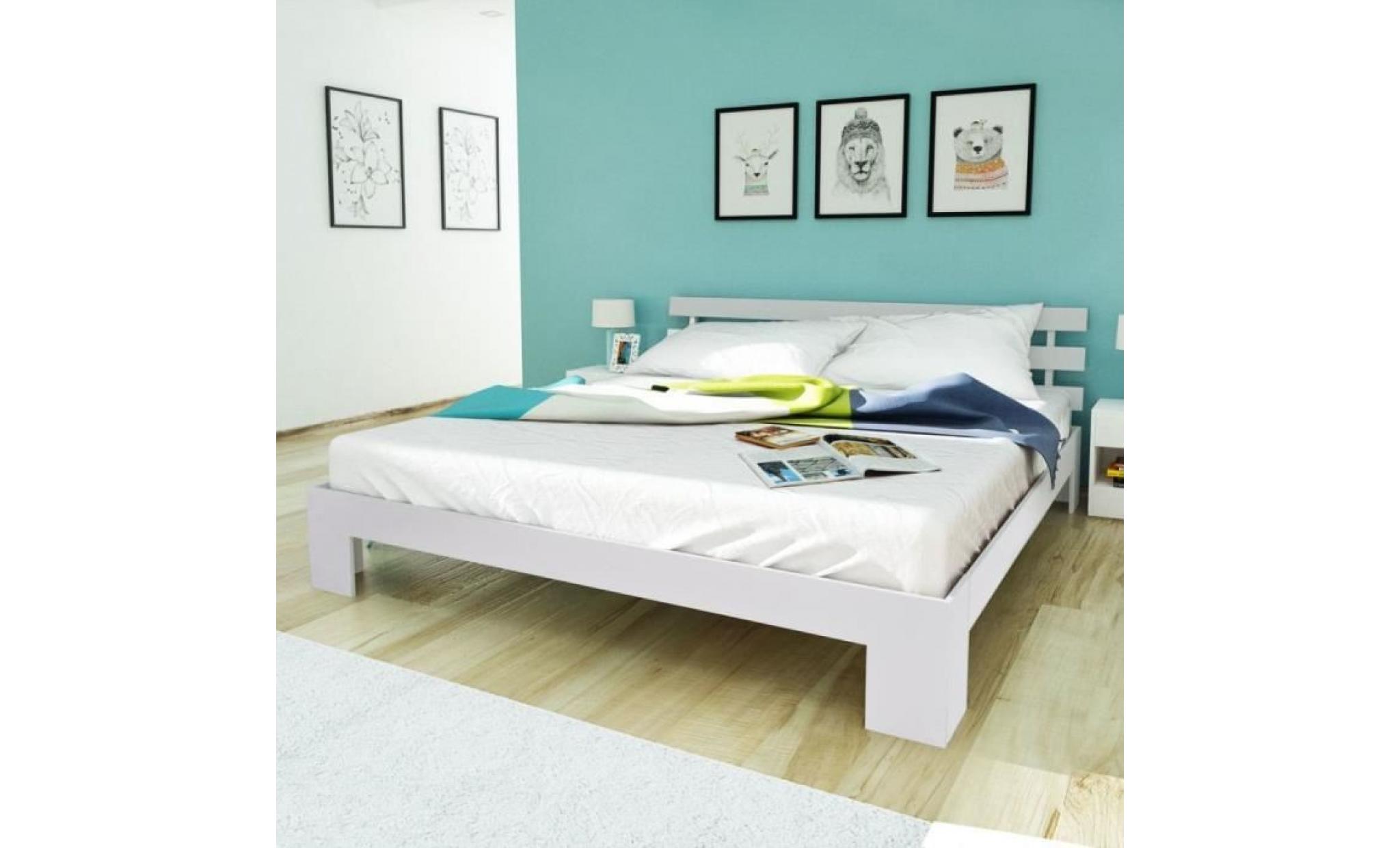 lit adulte contemporain enfant scandinave chambre dormir confort bois de pin massif 213 x 165 x 66 cm blanc