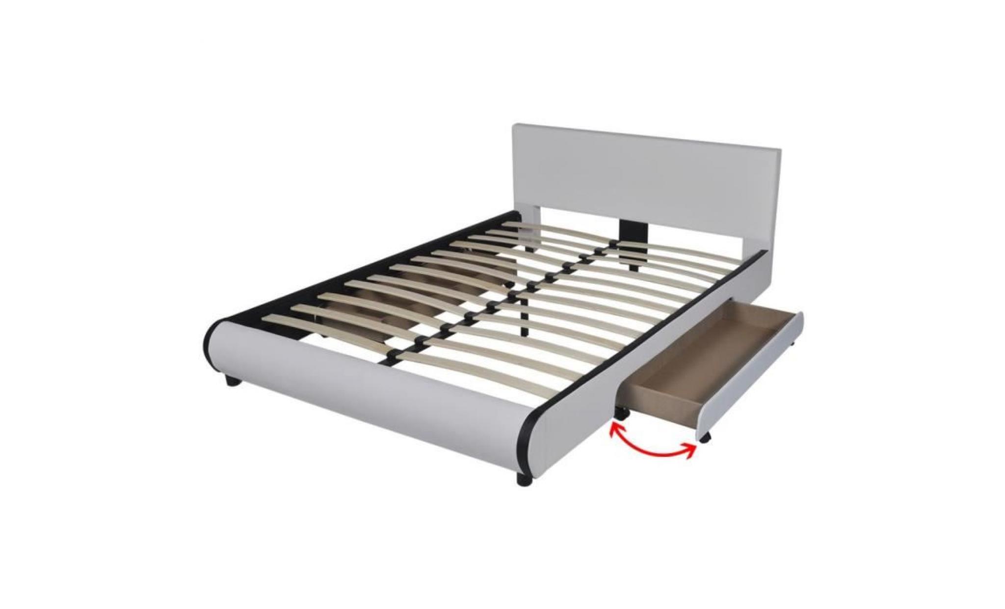lit avec 2 tiroirs 140 x 200 cm cuir artificiel blanc pas cher