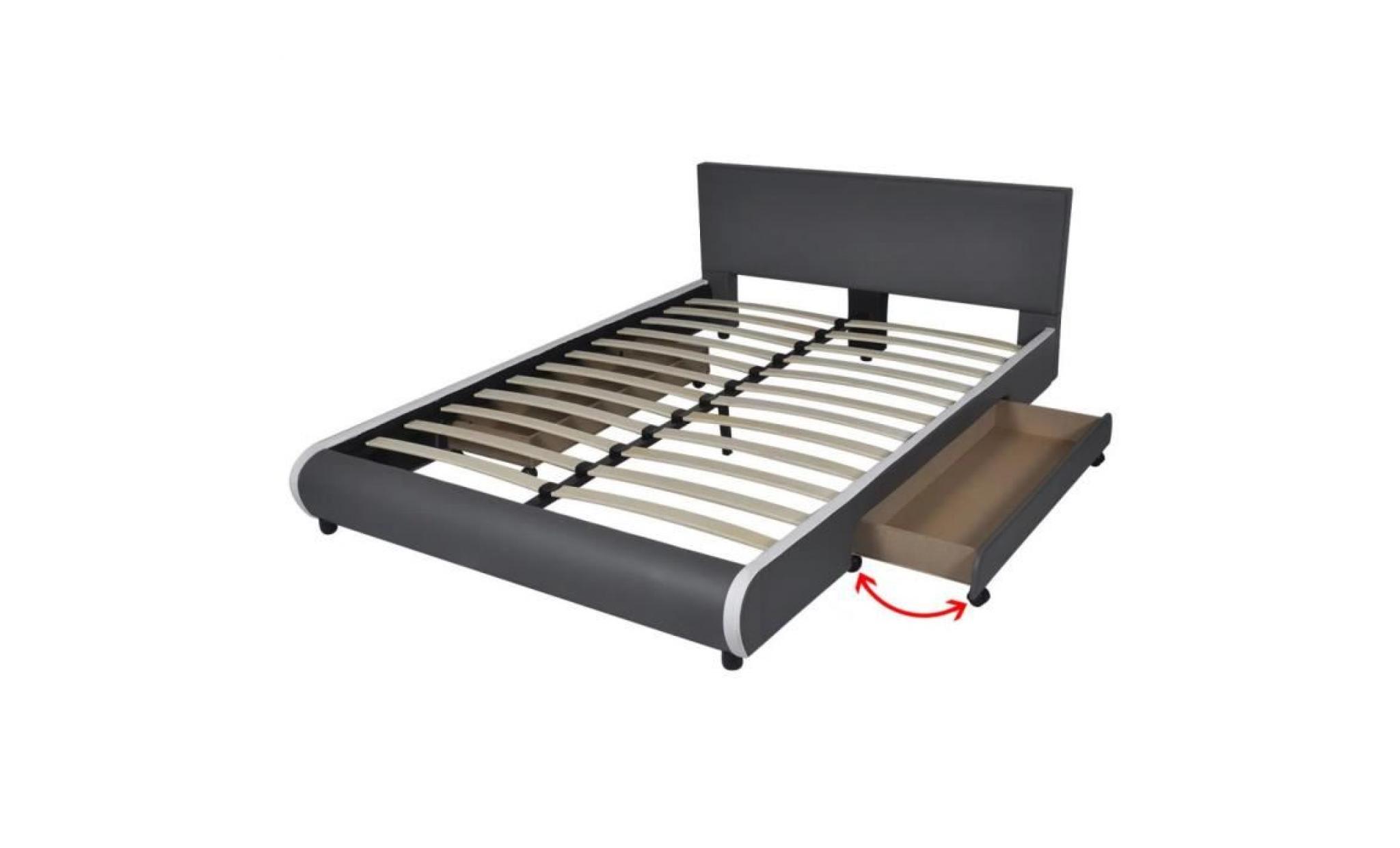 lit avec 2 tiroirs 140 x 200 cm cuir artificiel gris pas cher