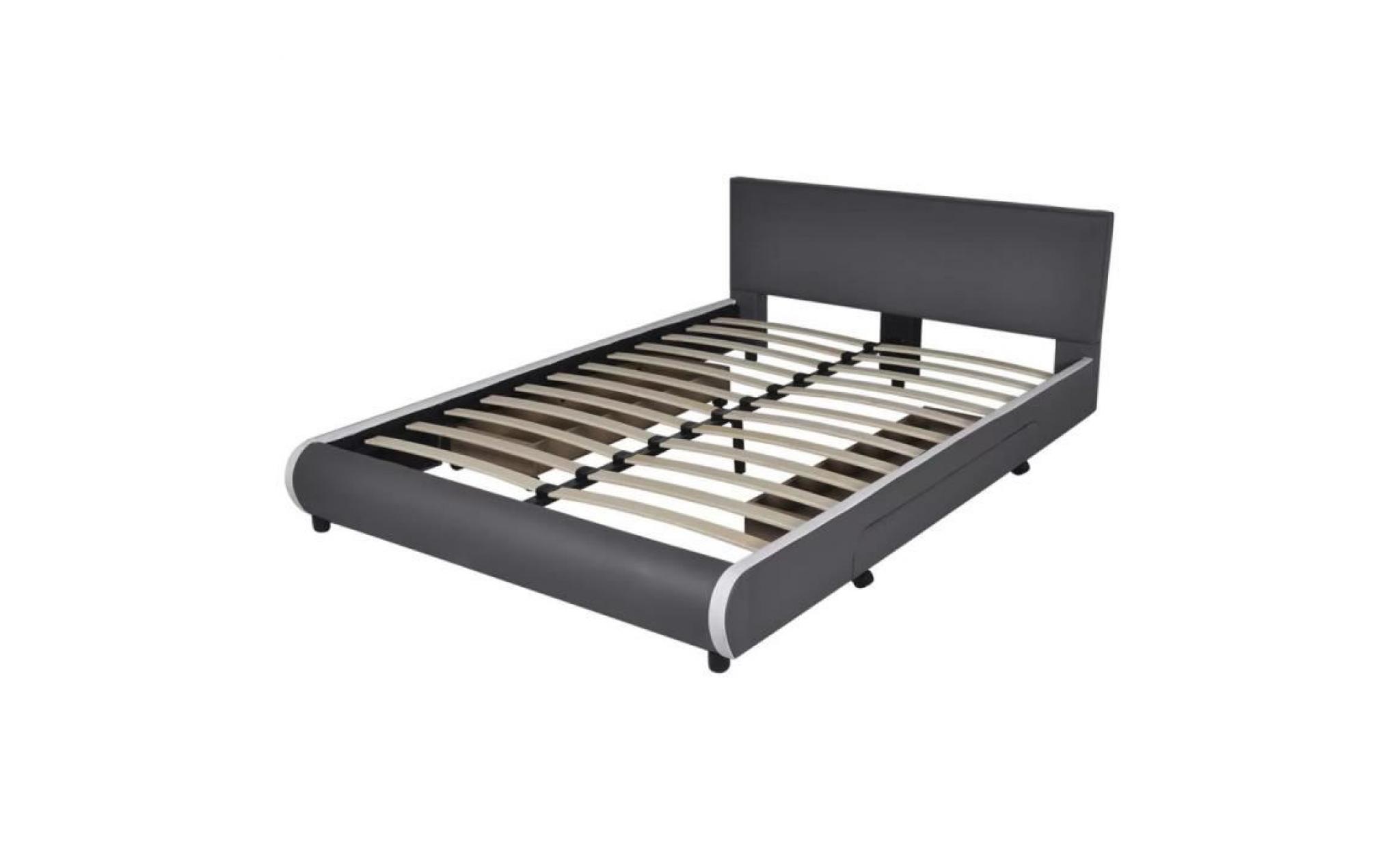 lit avec 2 tiroirs 140 x 200 cm cuir artificiel gris pas cher