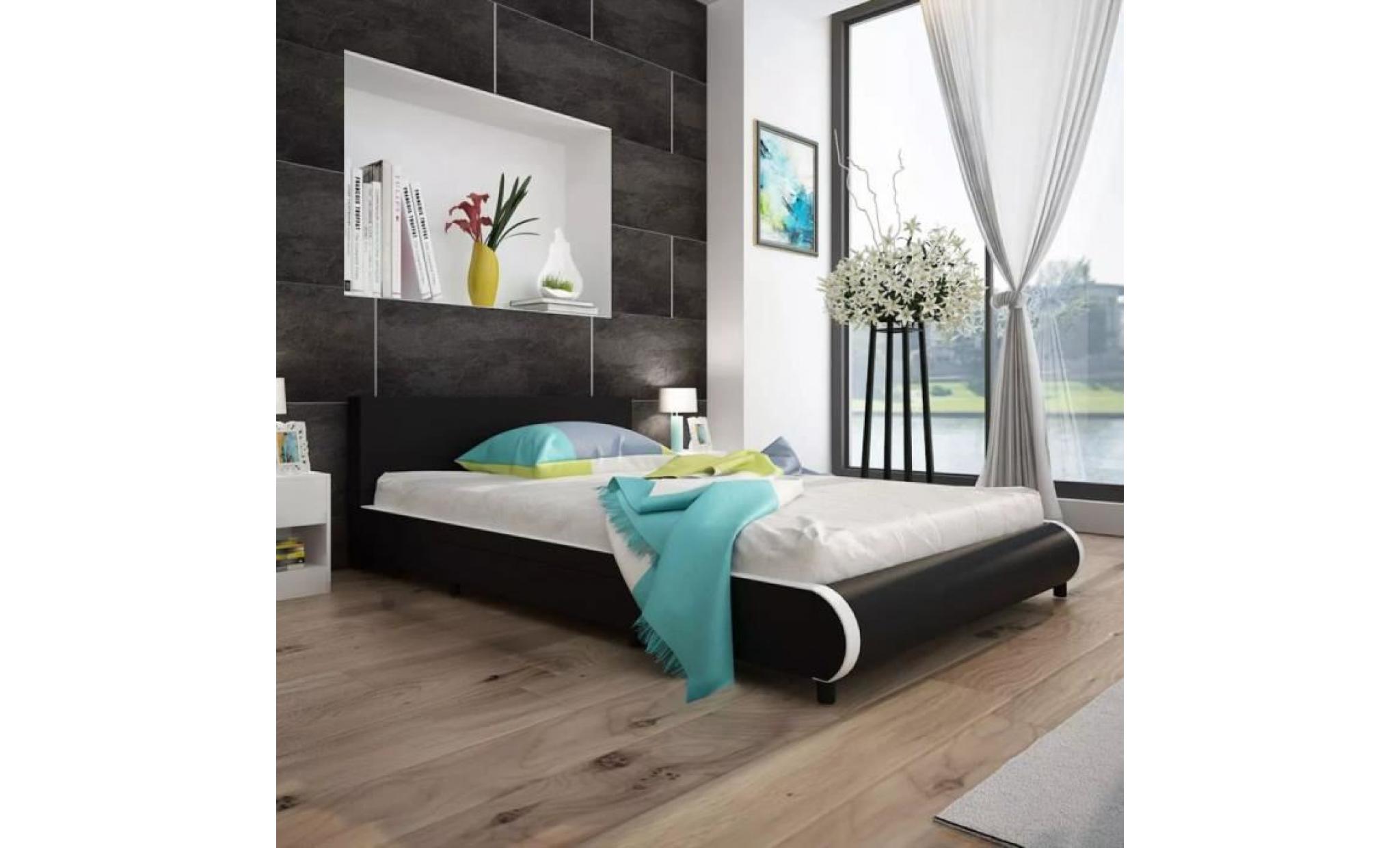 lit avec 2 tiroirs 140 x 200 cm cuir artificiel noir pas cher