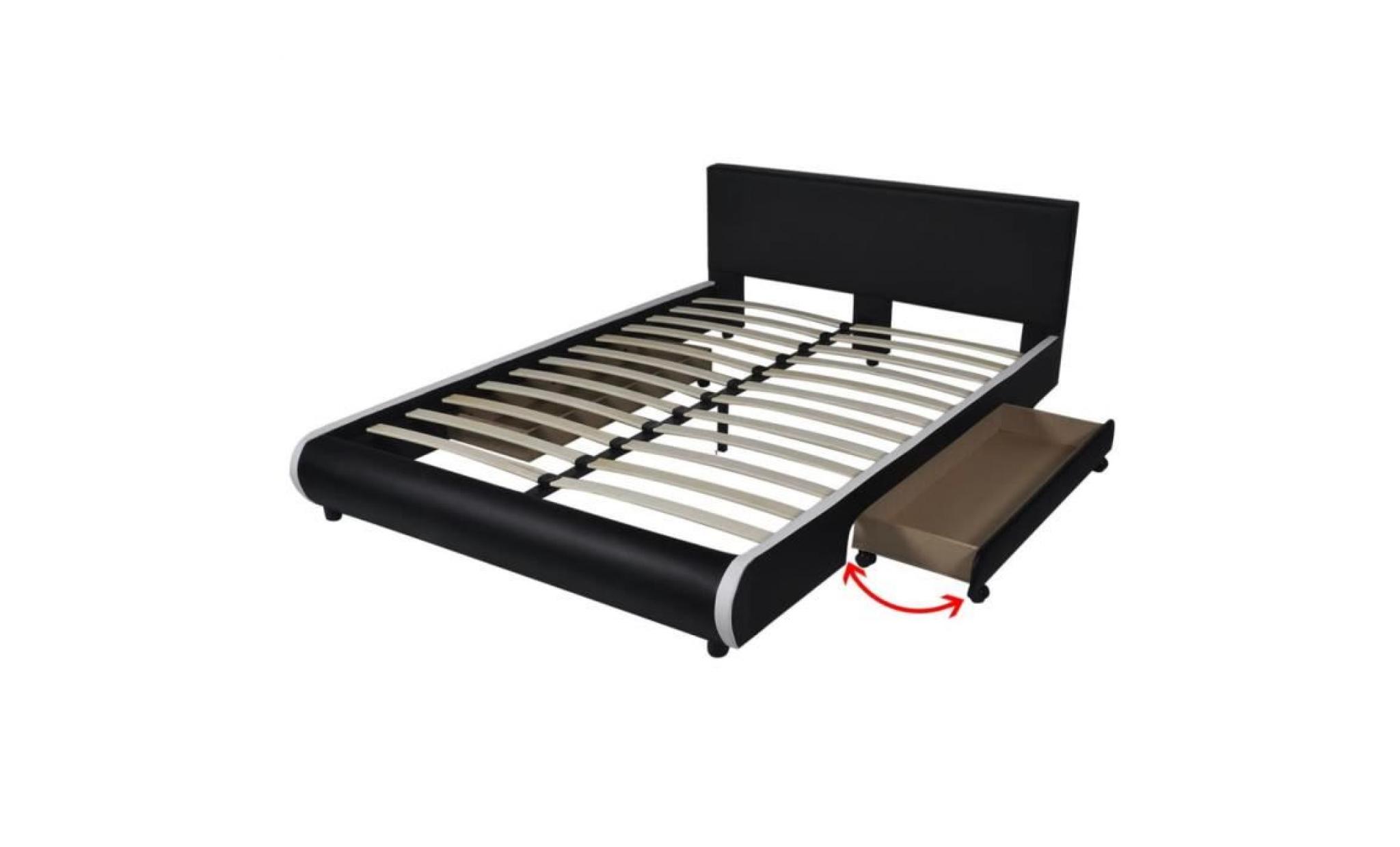 lit avec 2 tiroirs 140 x 200 cm lit adulte lit enfant structure de lit cuir artificiel noir pas cher