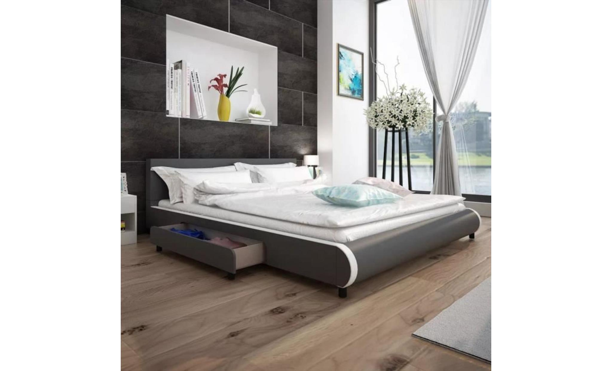 lit avec 2 tiroirs 180 x 200 cm cuir artificiel gris