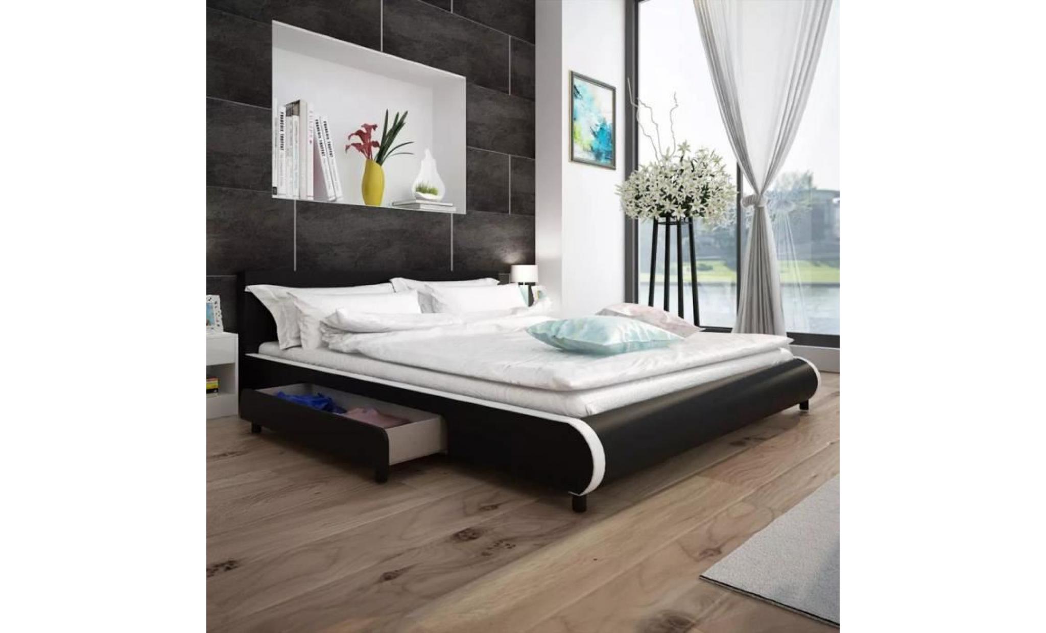 lit avec 2 tiroirs 180 x 200 cm cuir artificiel noir