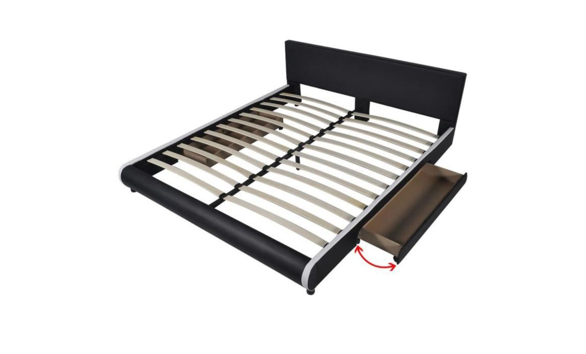 lit avec 2 tiroirs 180 x 200 cm cuir artificiel noir pas cher