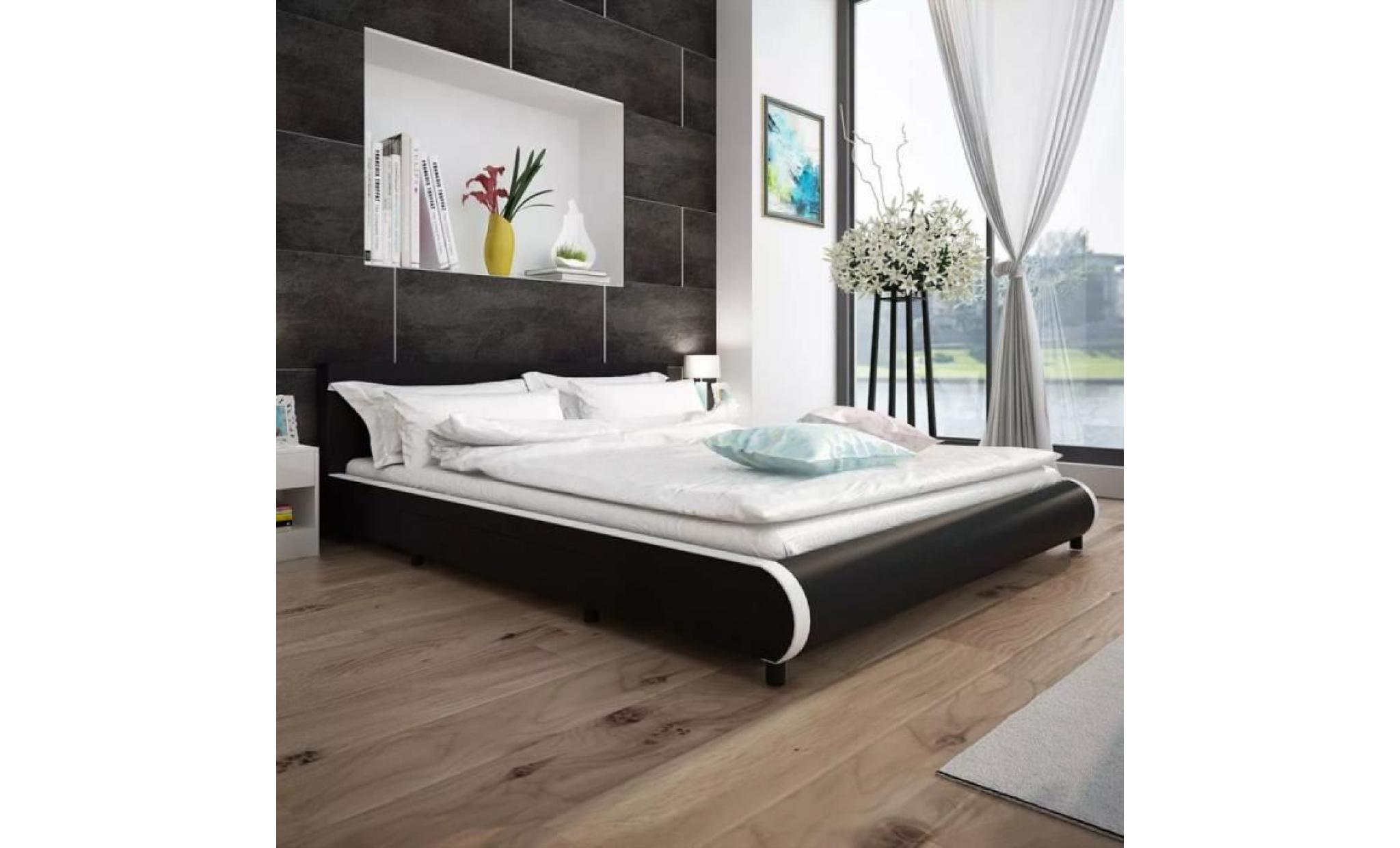 lit avec 2 tiroirs 180 x 200 cm cuir artificiel noir pas cher