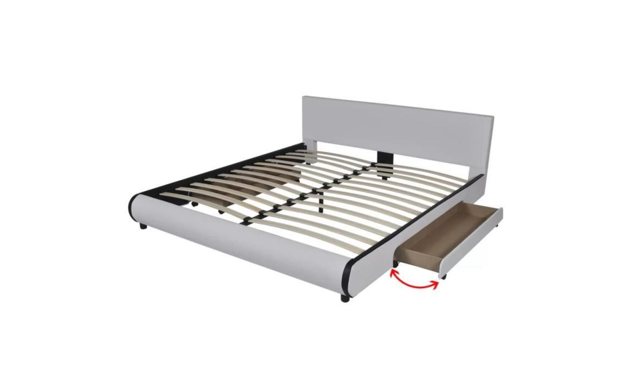 lit avec 2 tiroirs 180 x 200 cm lit adulte lit enfant structure de lit cuir artificiel blanc pas cher
