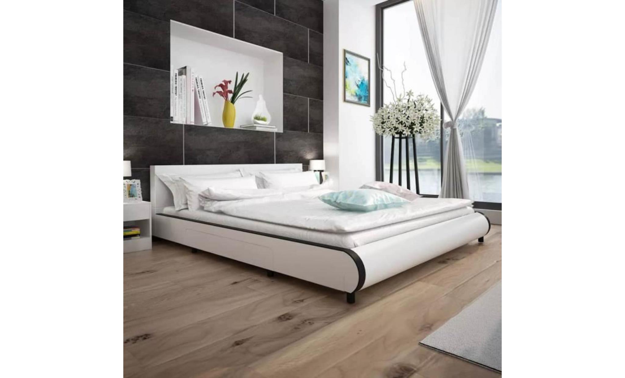 lit avec 2 tiroirs 180 x 200 cm lit adulte lit enfant structure de lit cuir artificiel blanc pas cher