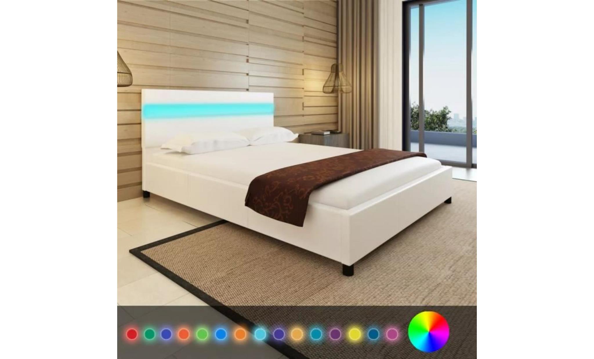 lit avec led 140 x 200 cm cuir artificiel blanc