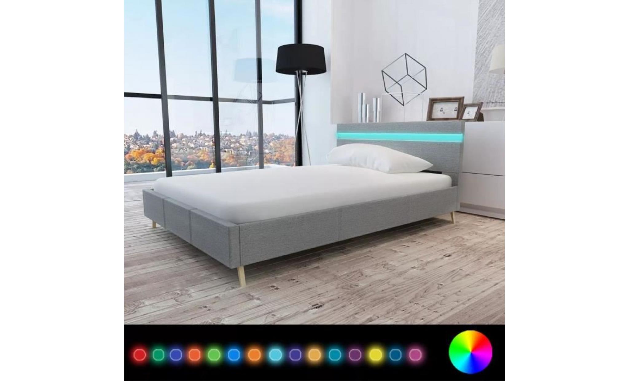 lit avec led 140 x 200 cm tissu gris clair