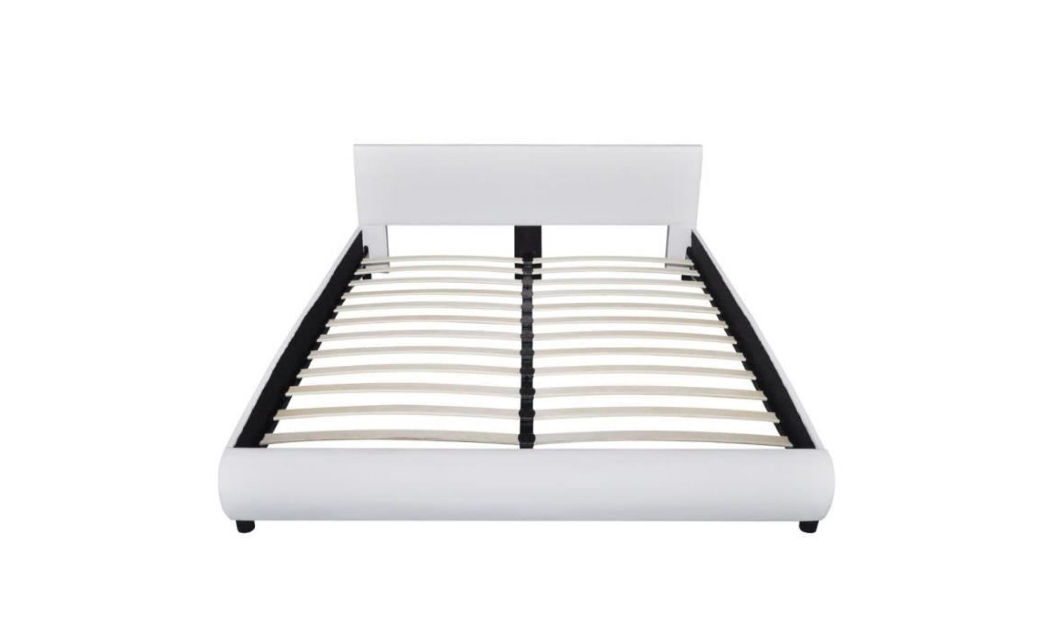 lit avec led 160 x 200 cm cuir artificiel blanc pas cher